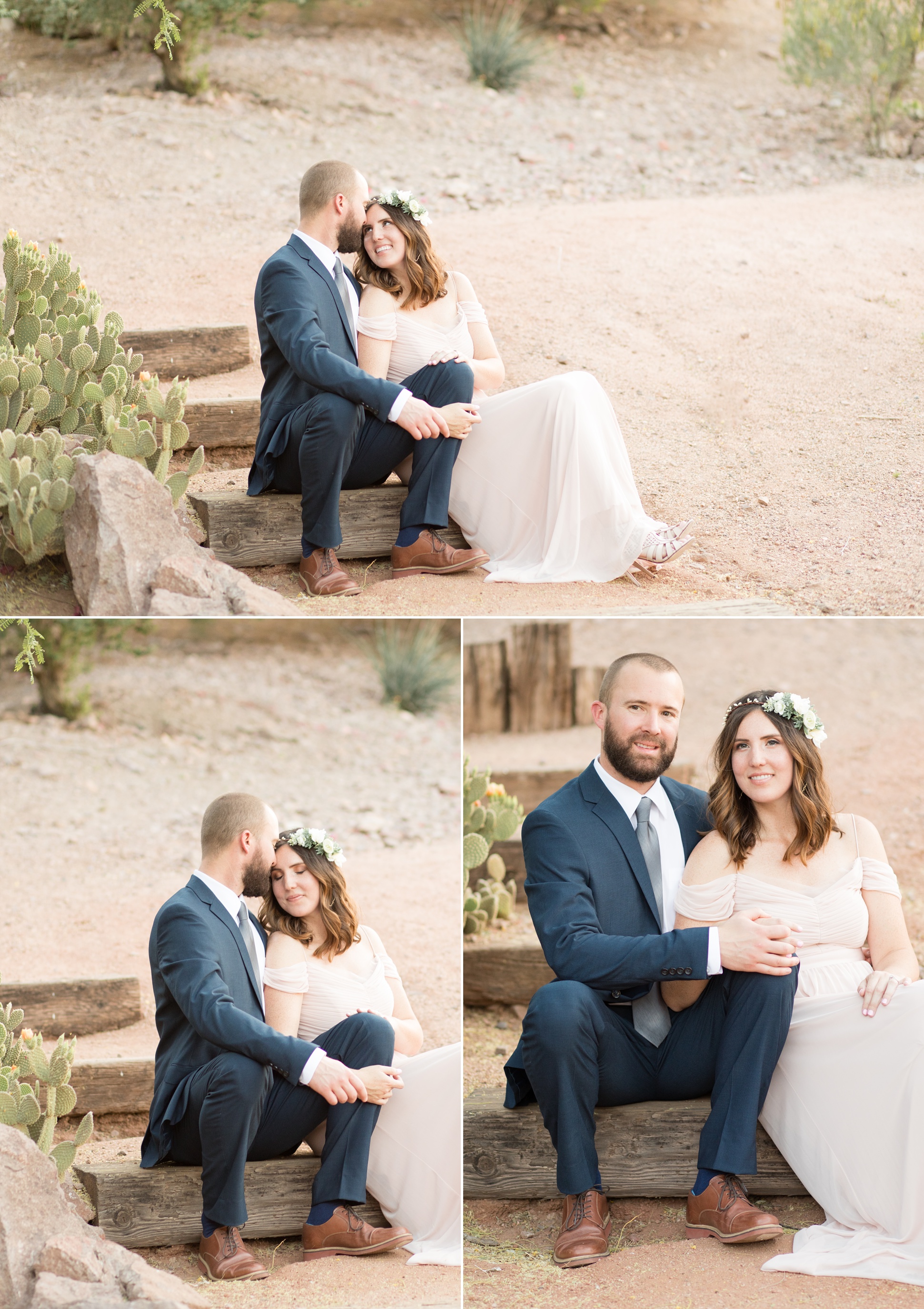 Three images of Micah and Trisha walking under the tree at Phoenix Tempe Marriott at the Buttes