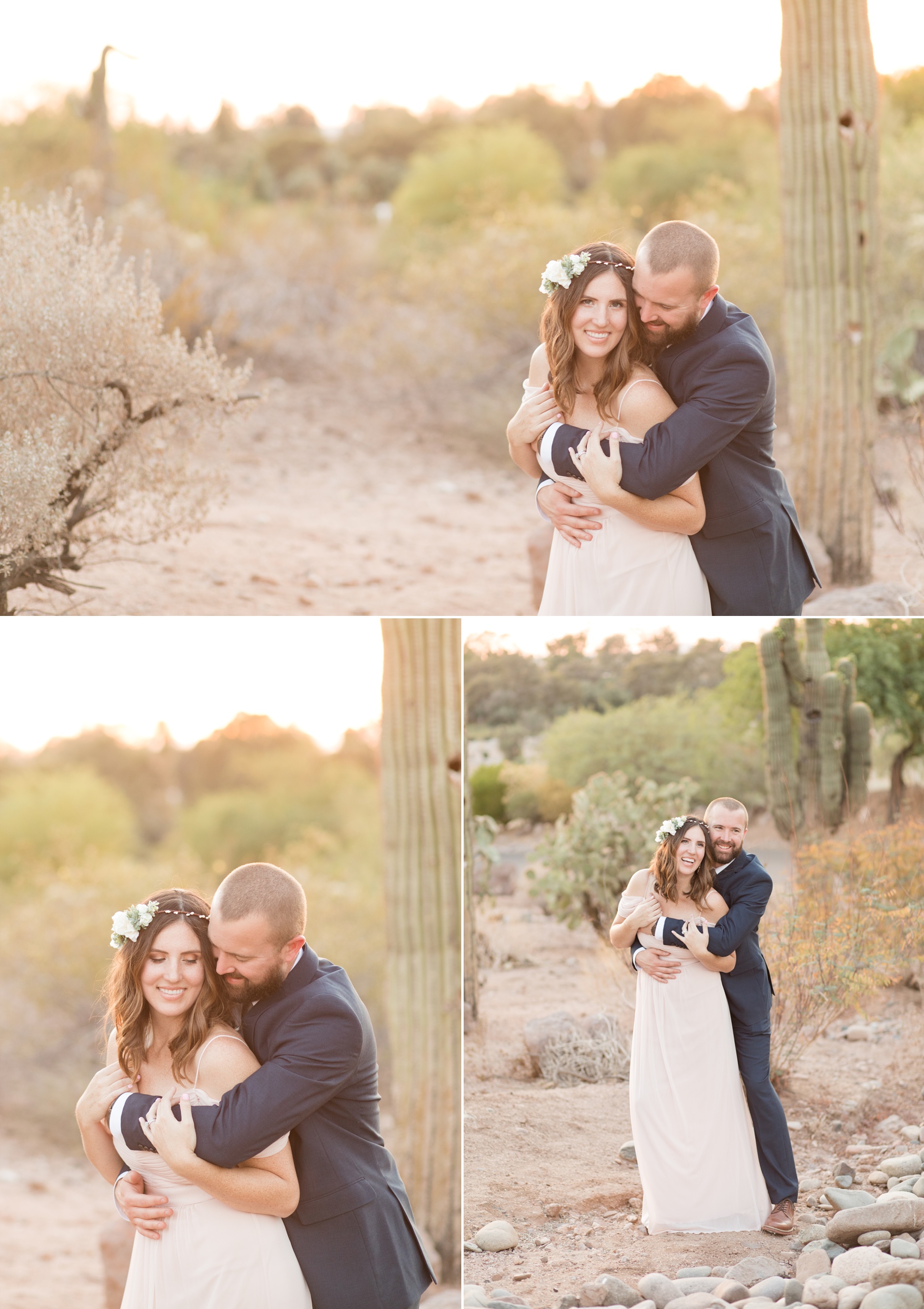 Three images of Micah and Trisha walking under the tree at Phoenix Tempe Marriott at the Buttes