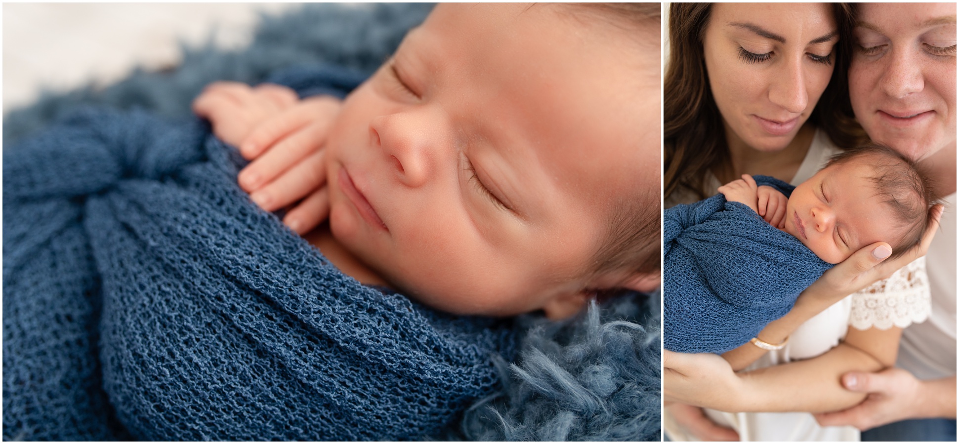 AZ Newborn Baby Boy Wrapped in a Blue Wrap and hat by Baby Grace