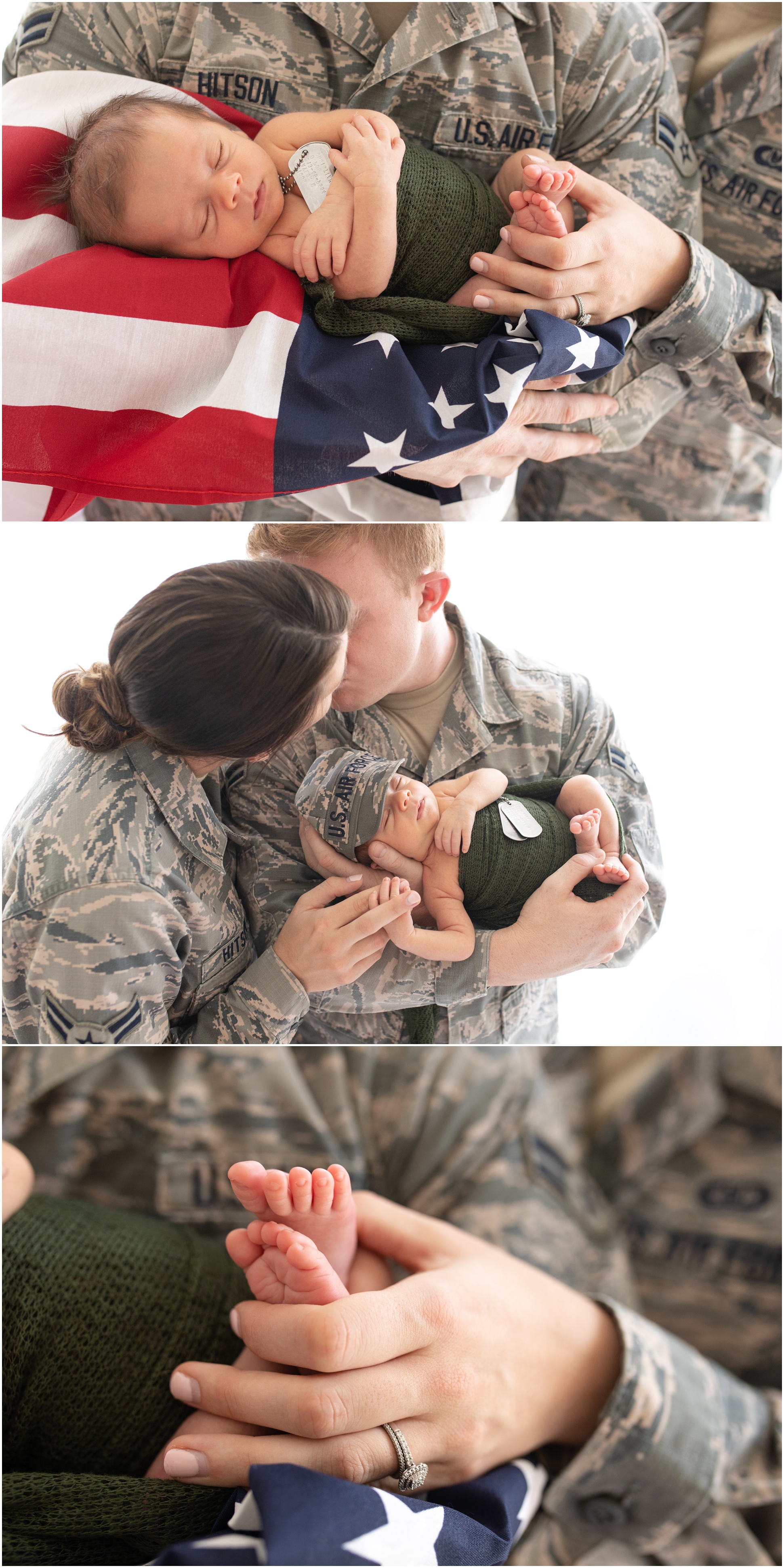 Family Photos from AZ Newborn Session in Air force Uniforms with Dog Tags