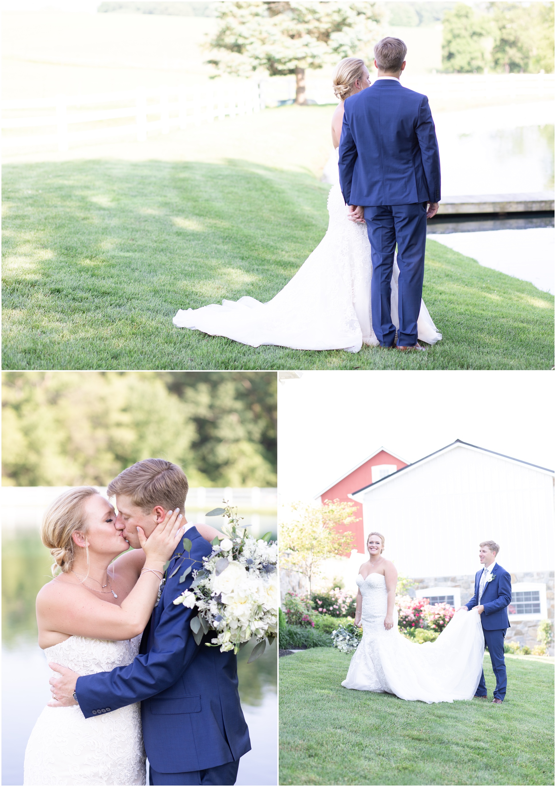 Bride and groom portraits at Pond View Farms