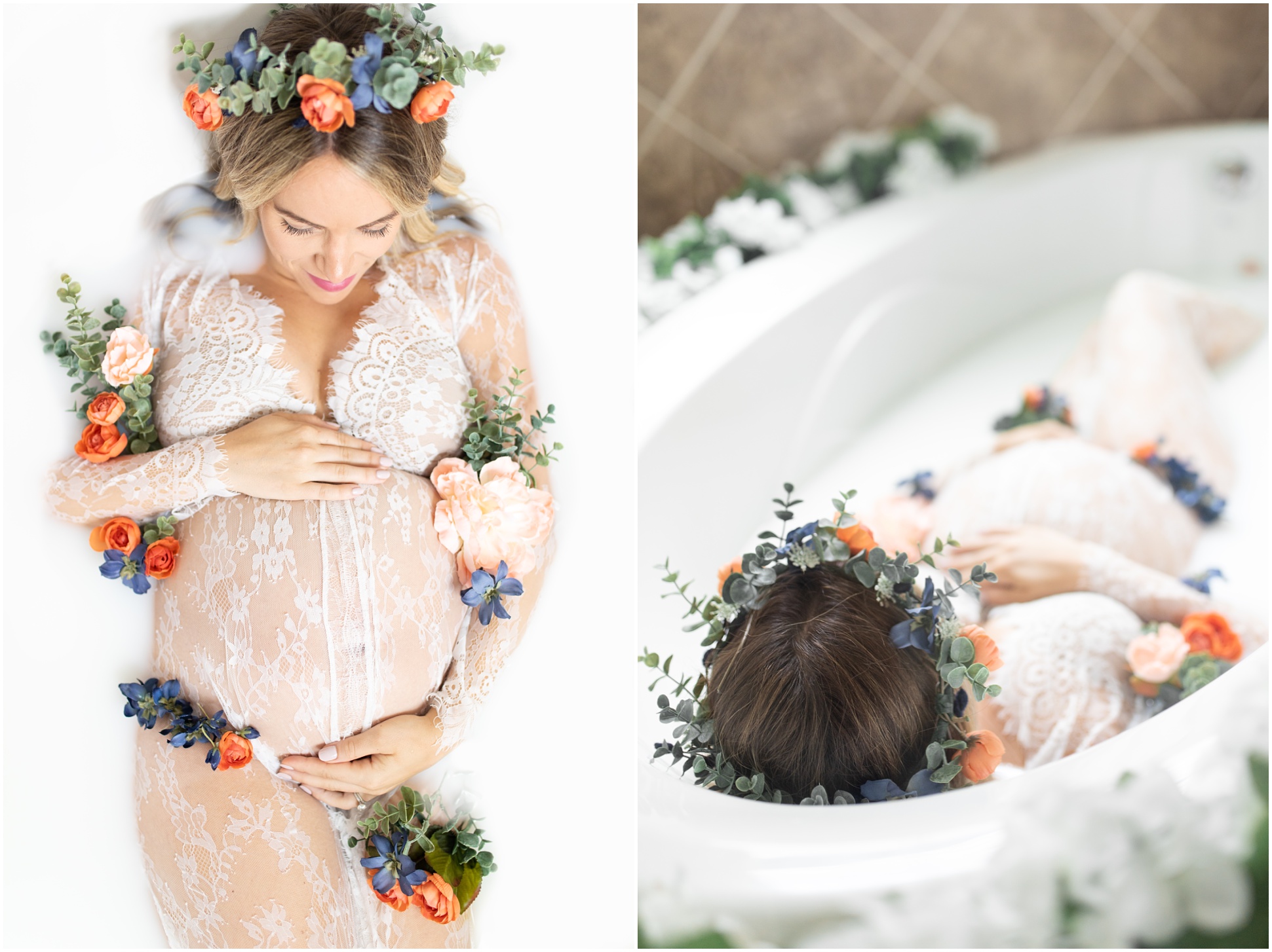 Maternity Milk Bath in Lace Dress