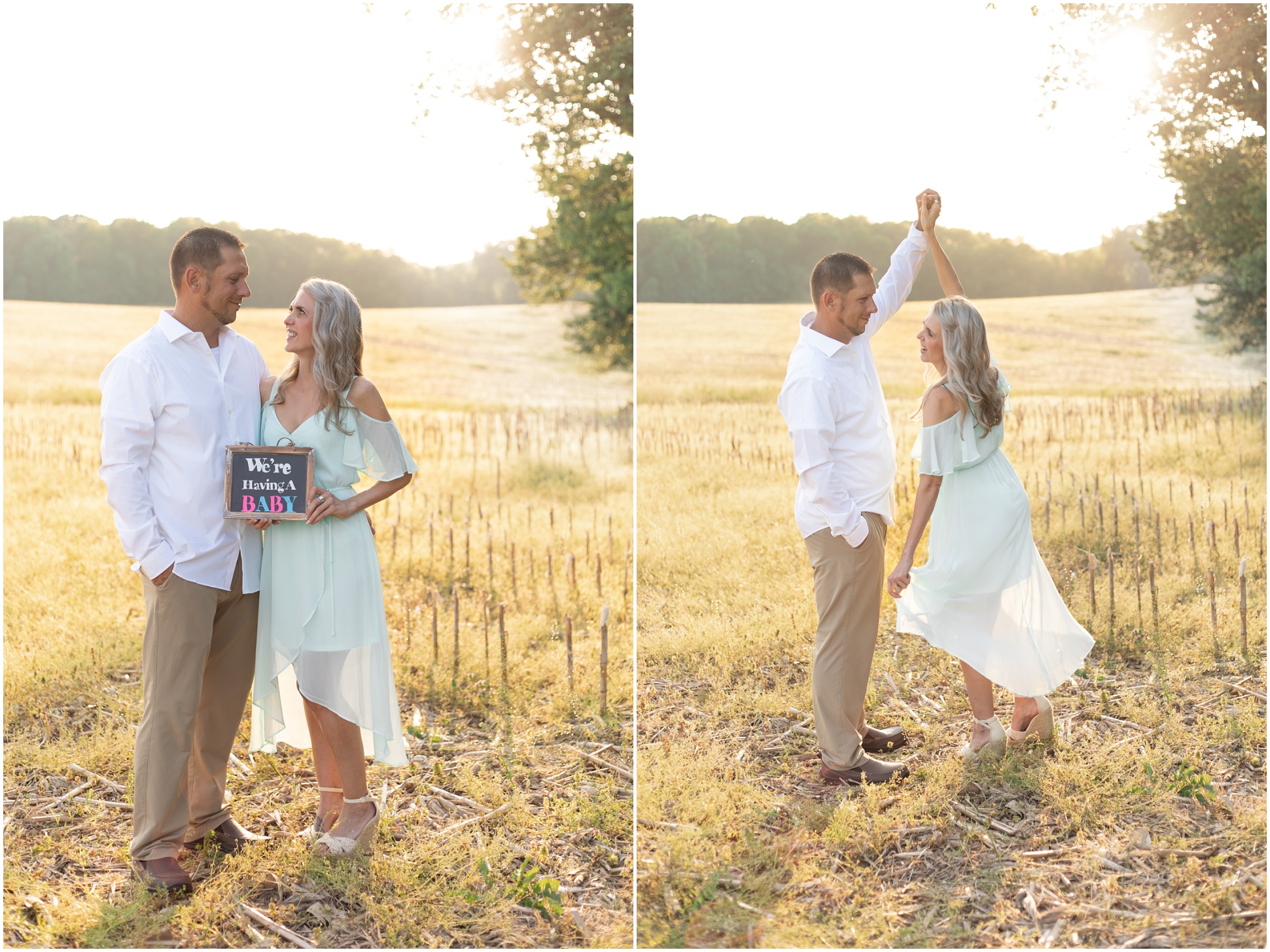 Husband and Wife Portraits in the field of golden light