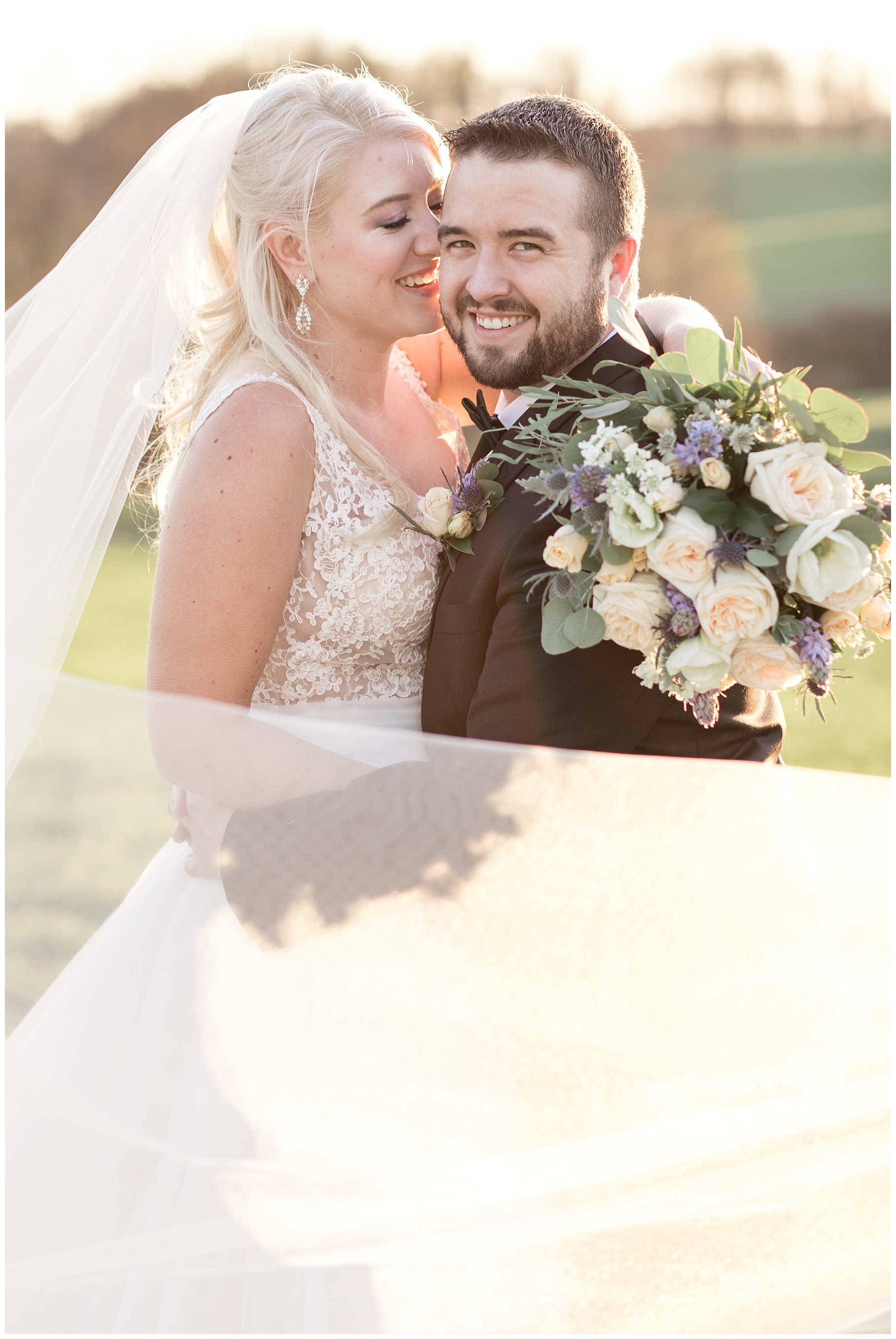 Bride and groom sunset portrait at Wyndridge Farm