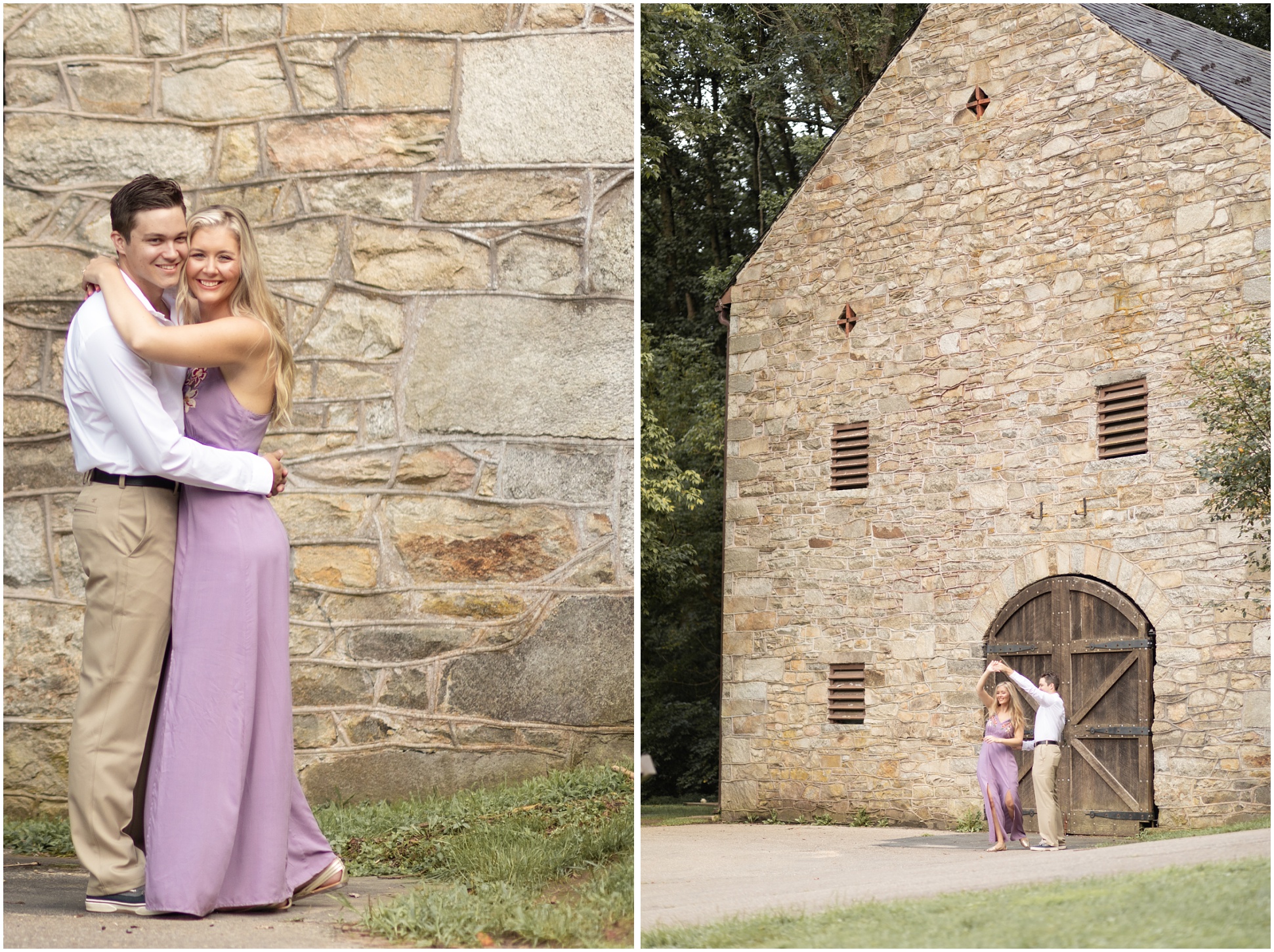 Two images of Katie and Rob during their engagement session at Susquehanna State Park