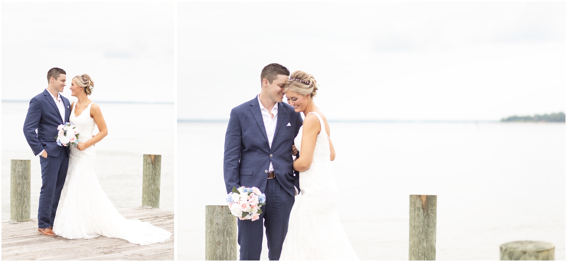 Bride and groom on the beach at Weatherly Farm