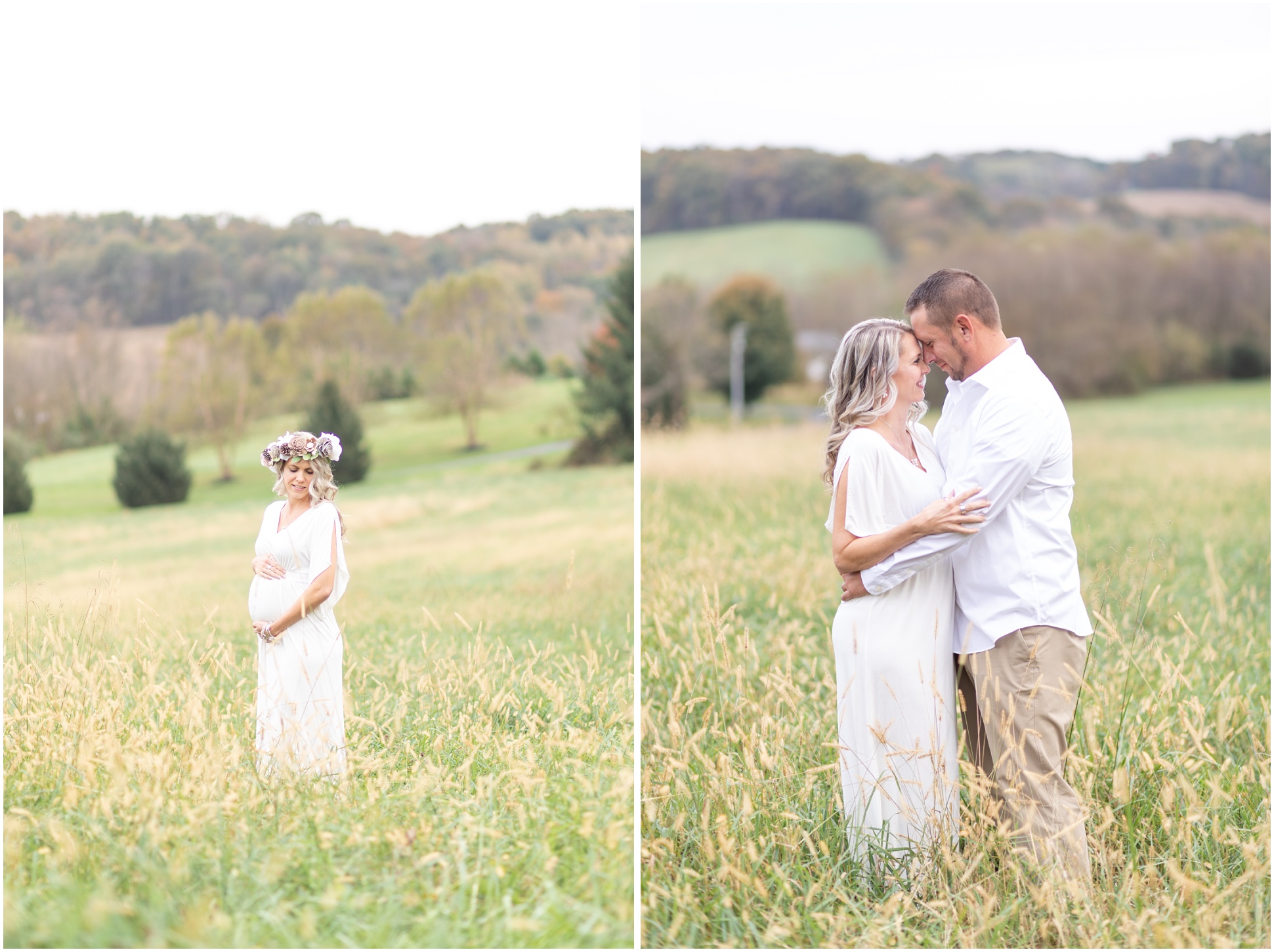 Two images of mom and dad-to-be during their maternity session.