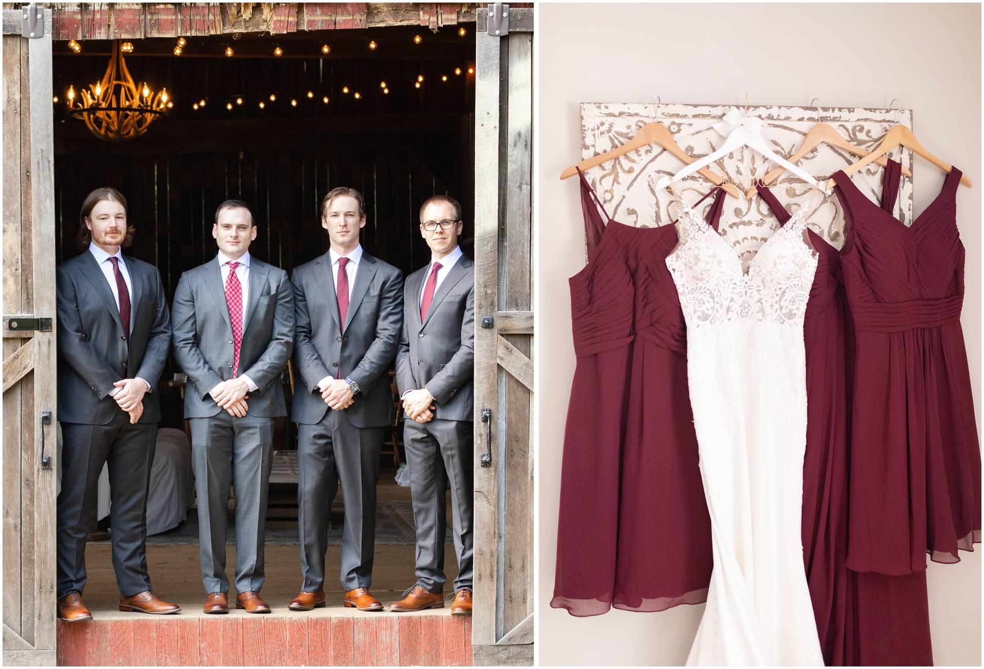 LEFT IMAGE: GROOMSMEN, RIGHT IMAGE, DRESSES