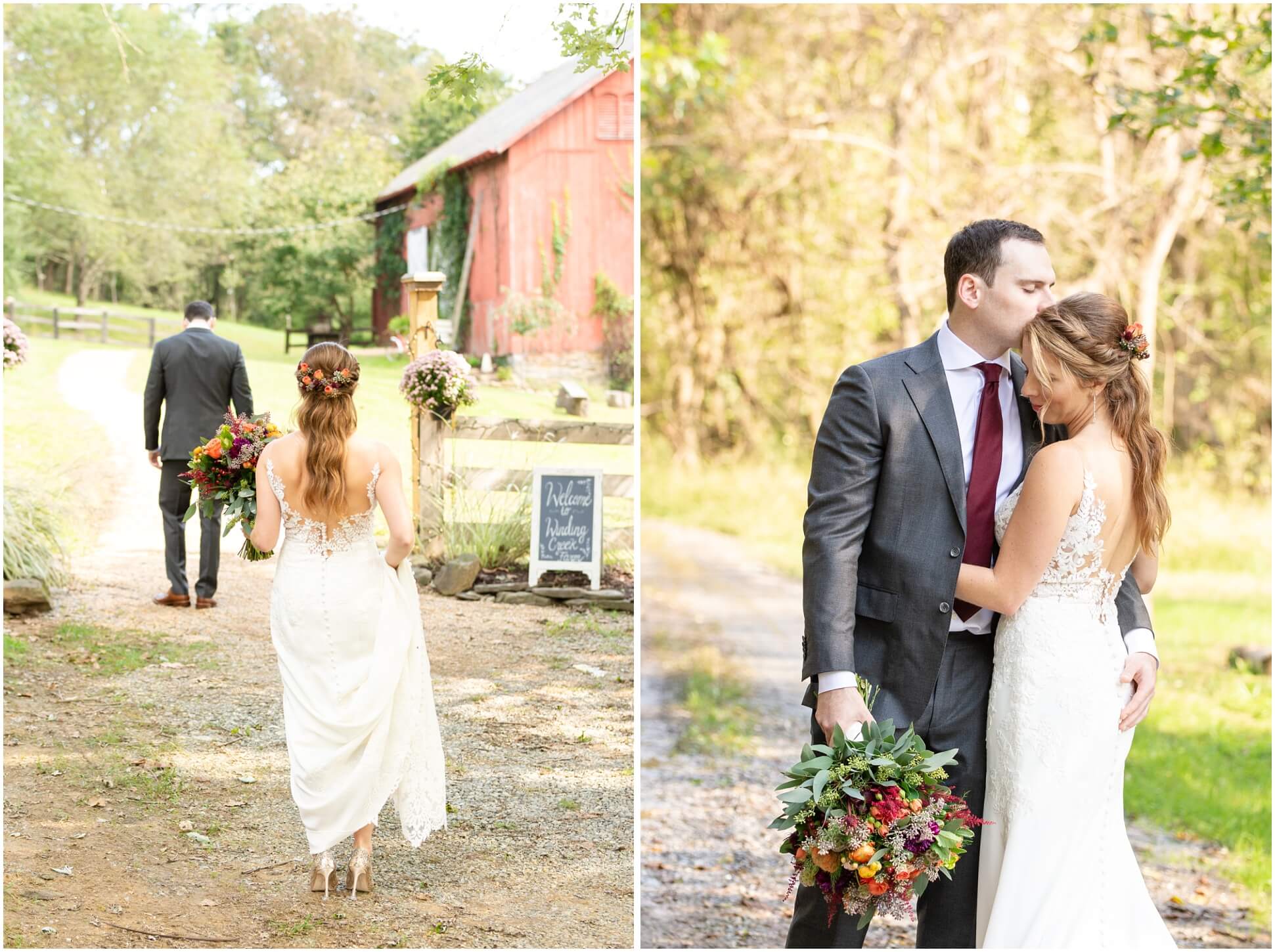 THE FIRST LOOK OUTSIDE THE BRIDAL SUITE AT WINDING CREEK FARM, VIRGINIA