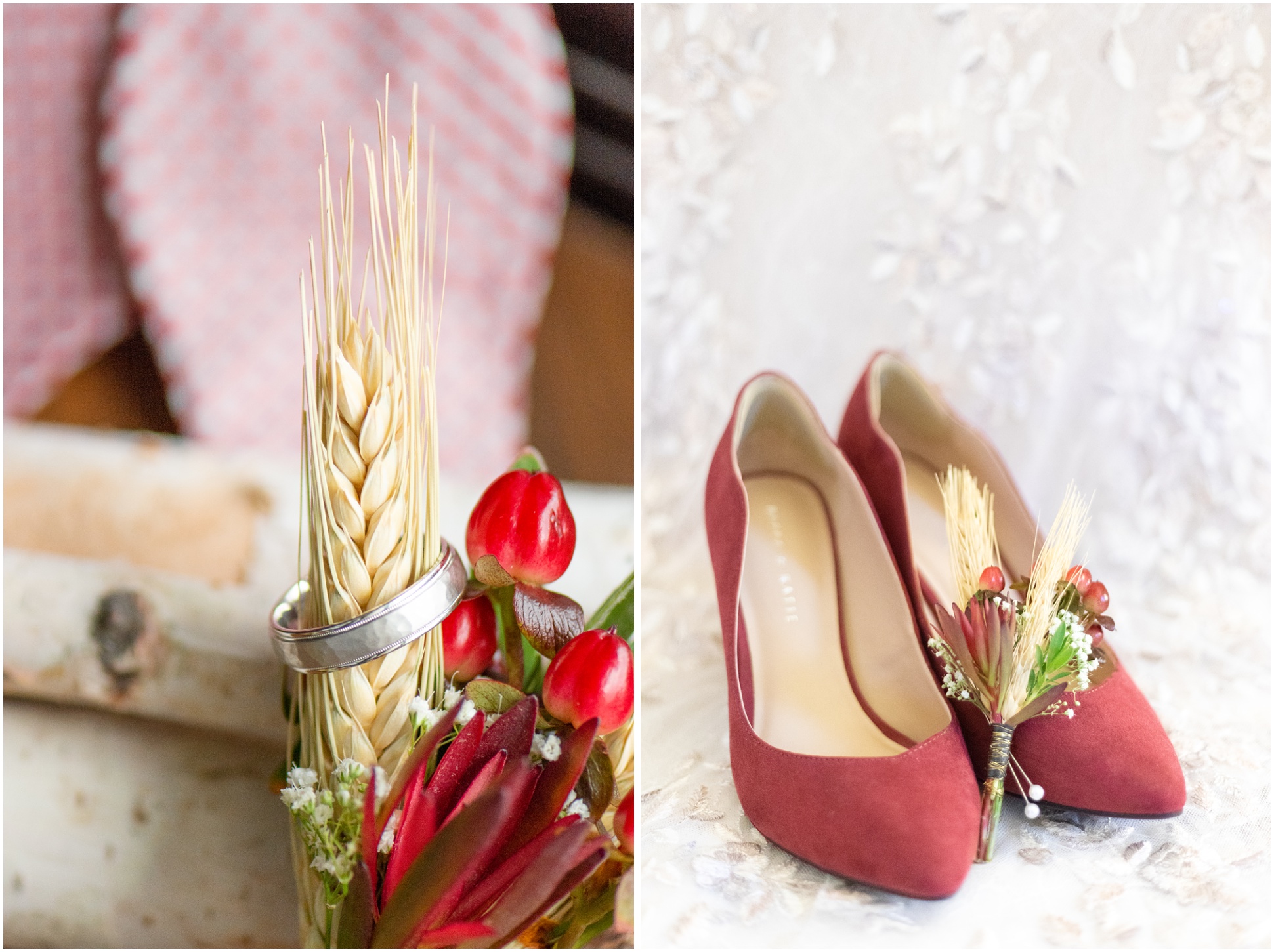 Two Details from a Fall Wedding with Burgundy and Cranberries 