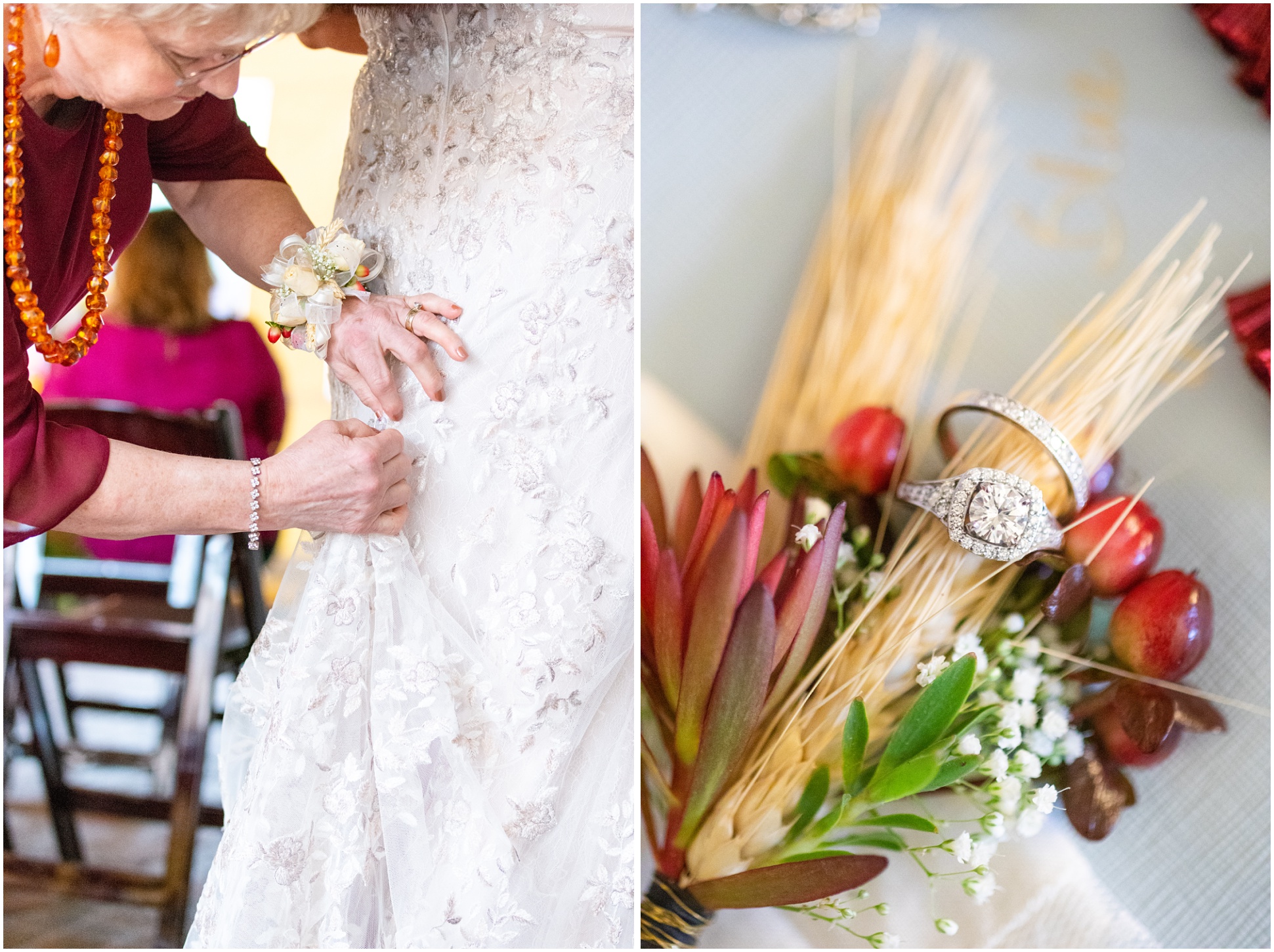 Two Details from a Fall Wedding with Burgundy and Cranberries 