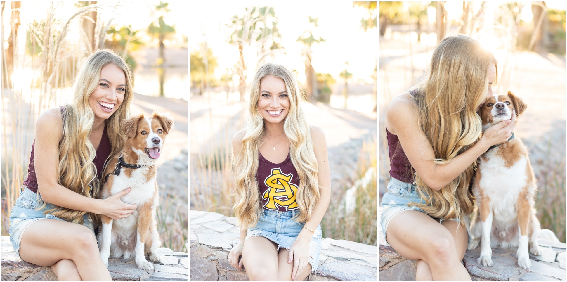Three Images of Ally Bascom's Graduation Portraits from ASU with her Dog