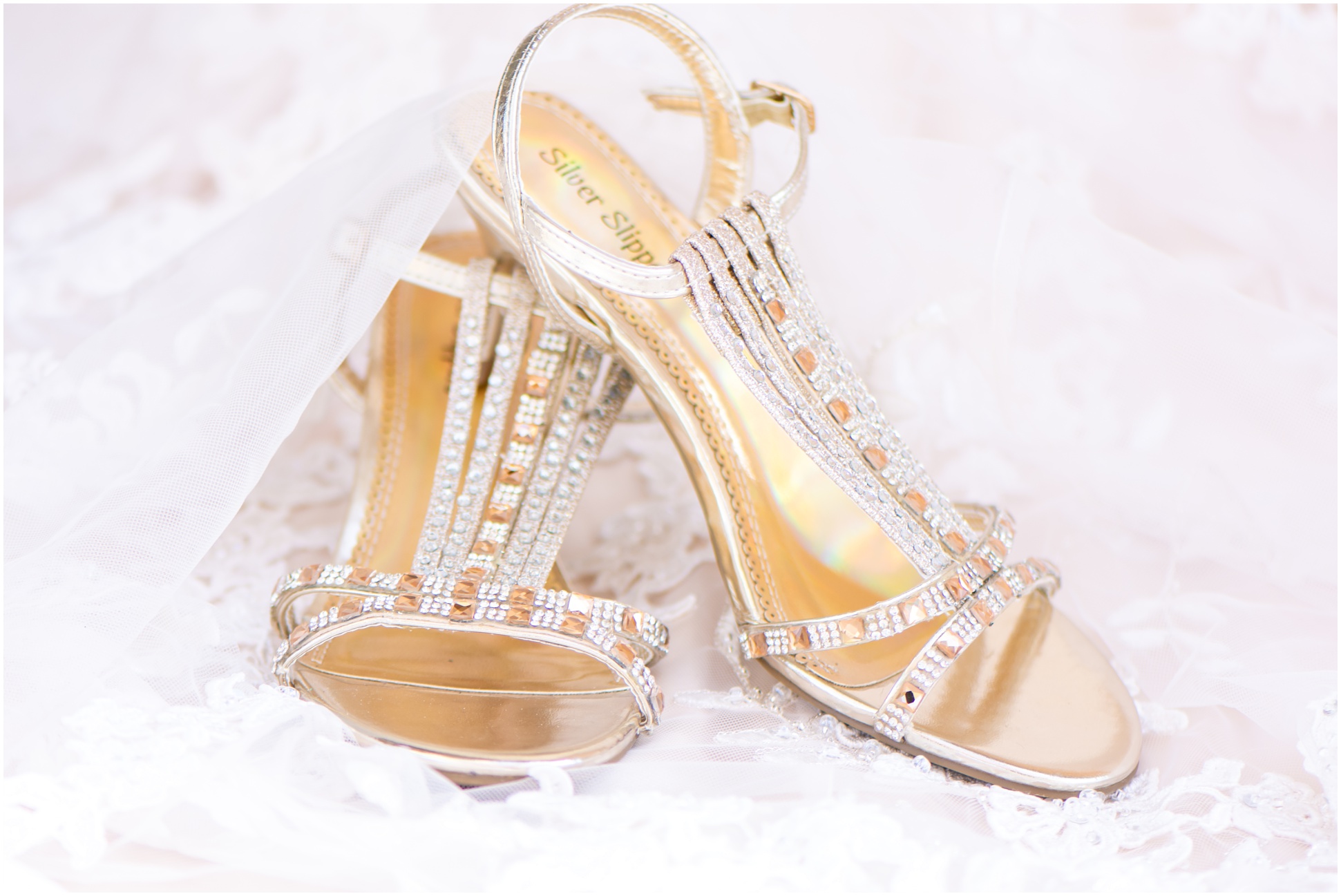 bride's golden sparkling shoes