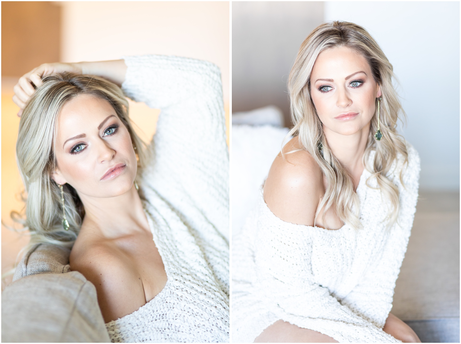 Heather Godby in sweater and lingerie for her tranquility boudoir portrait photography session with MaeWood Photography at Civana Carefree