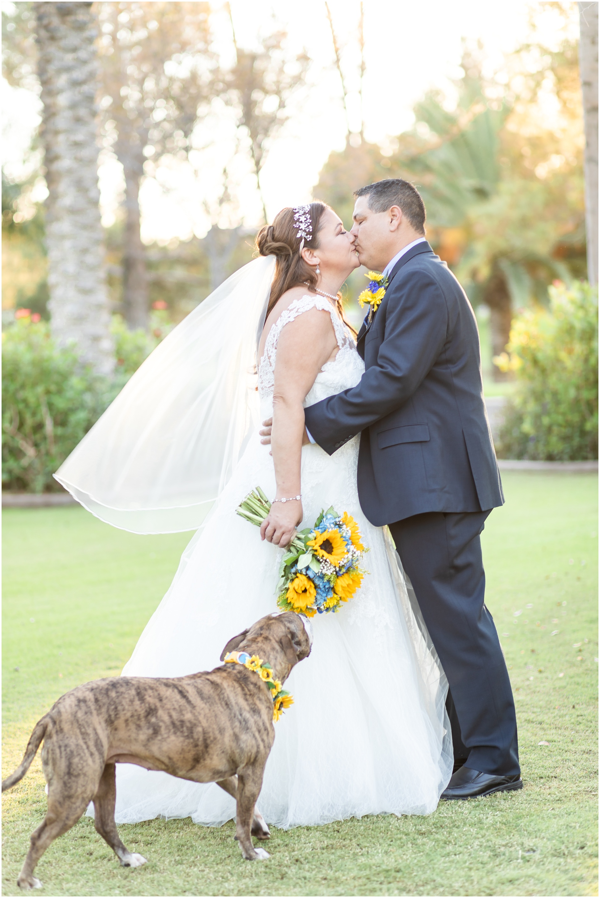 Bride and Groom with puppy, Summer