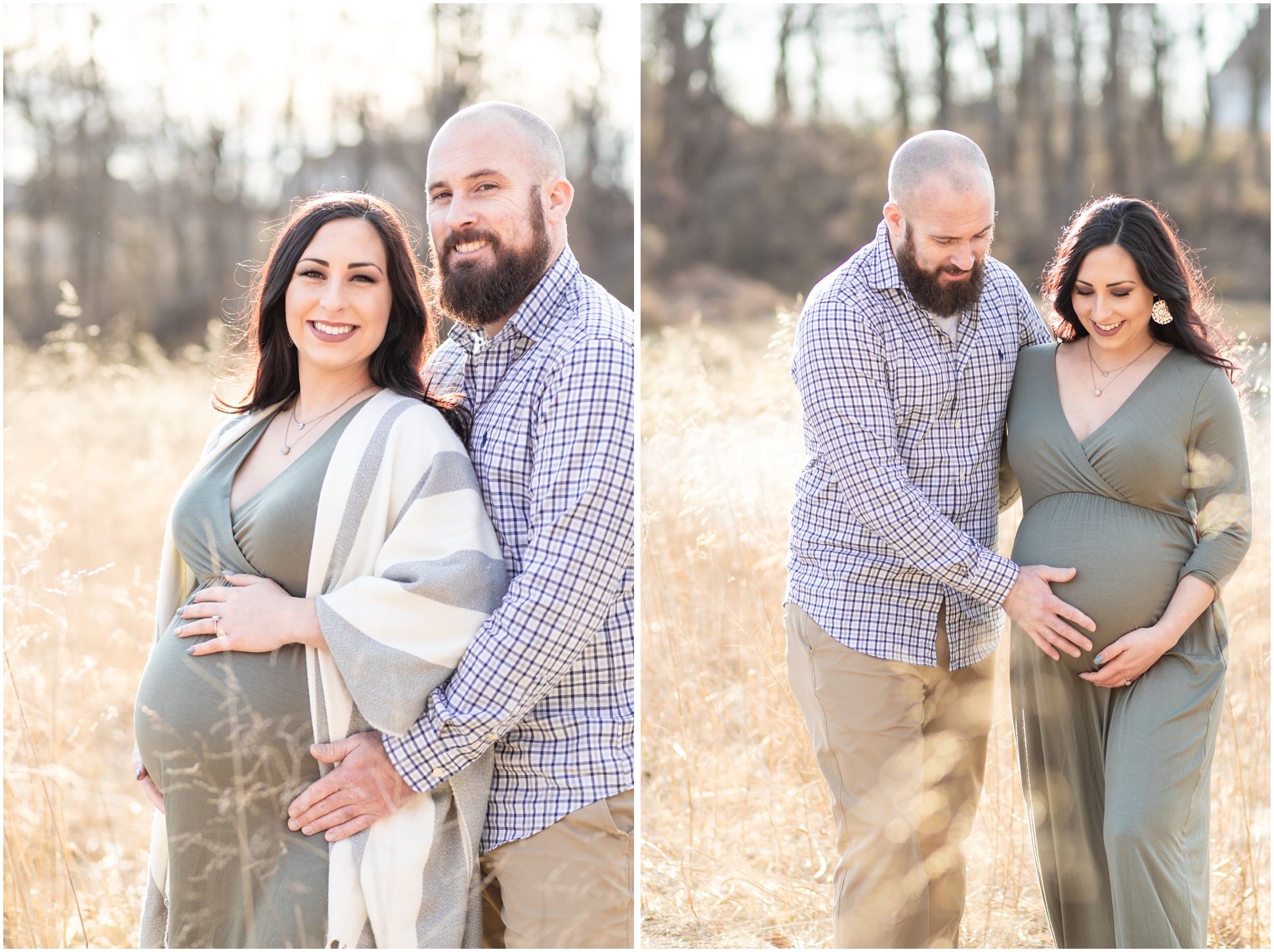 Maternity Photos in a field of golden wheat grass