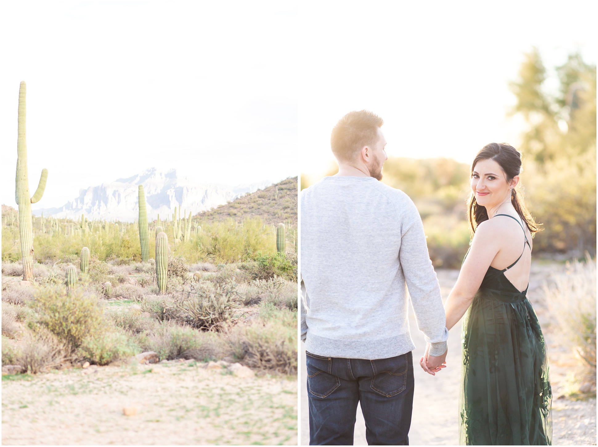 Left Image: Usery Mountain facing East, Right Image: Kaila holding Jakes hand looking over her shoulder