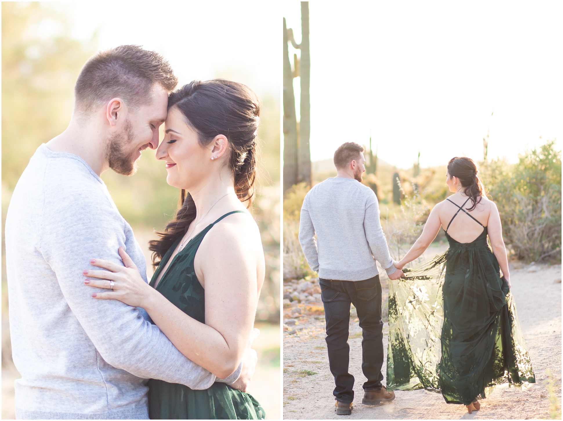 Left Image: Jake and Kaila nose to nose, right image: Jake and Kaila walking away from camera