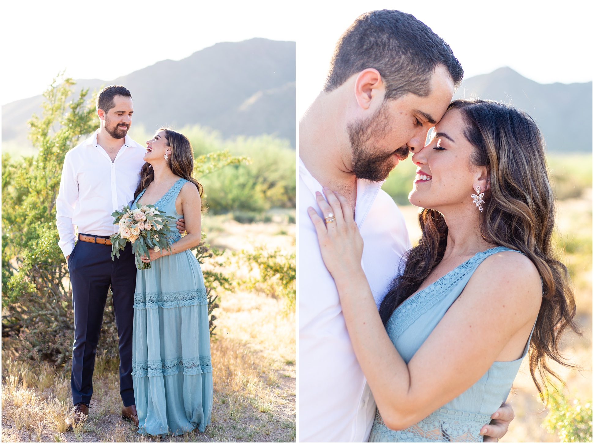 Two images of Anette De La Rosa and her husband Paul in the desert