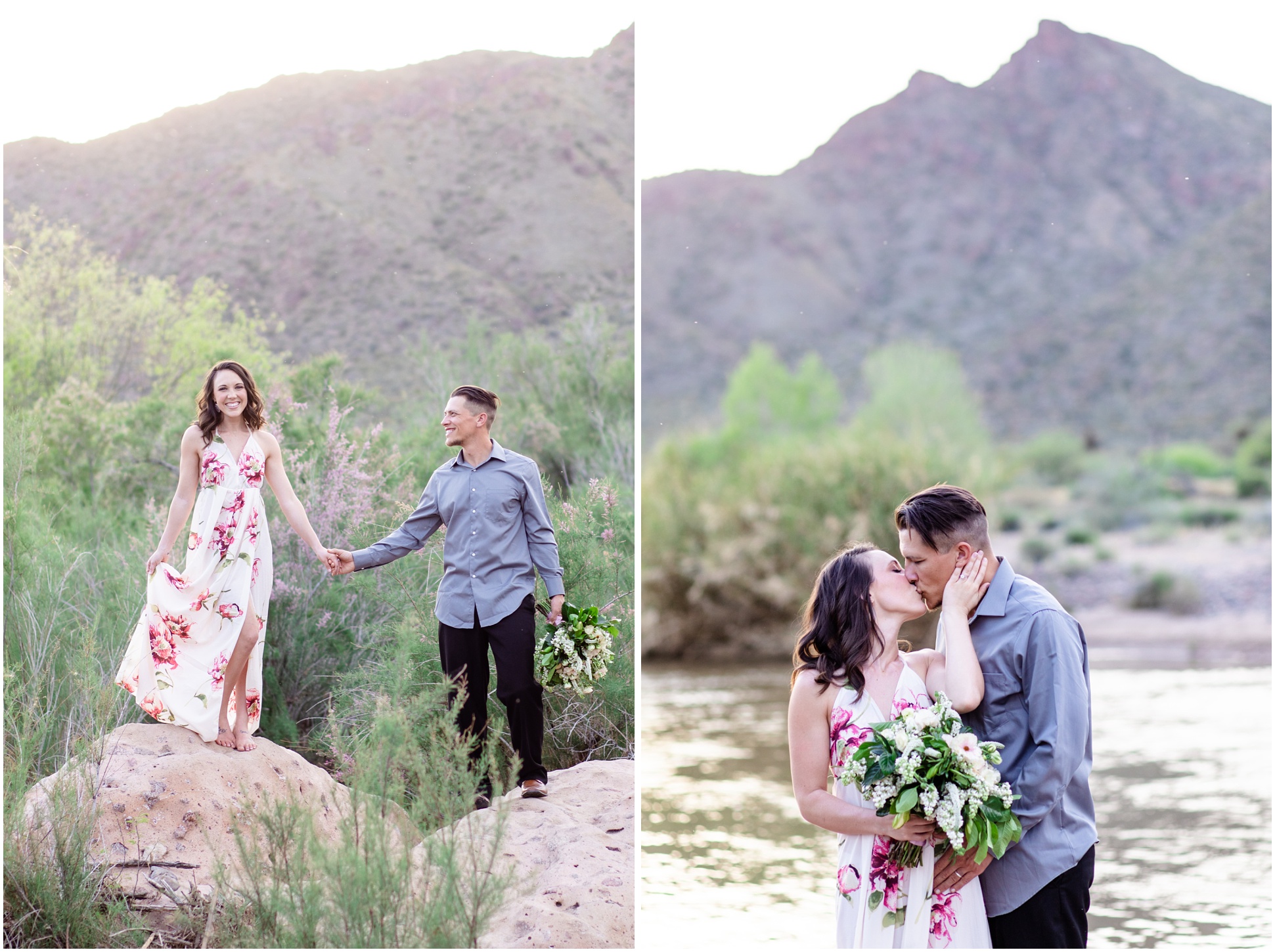 Two Images of Jessica and MIchael at Salt River in Arizona.