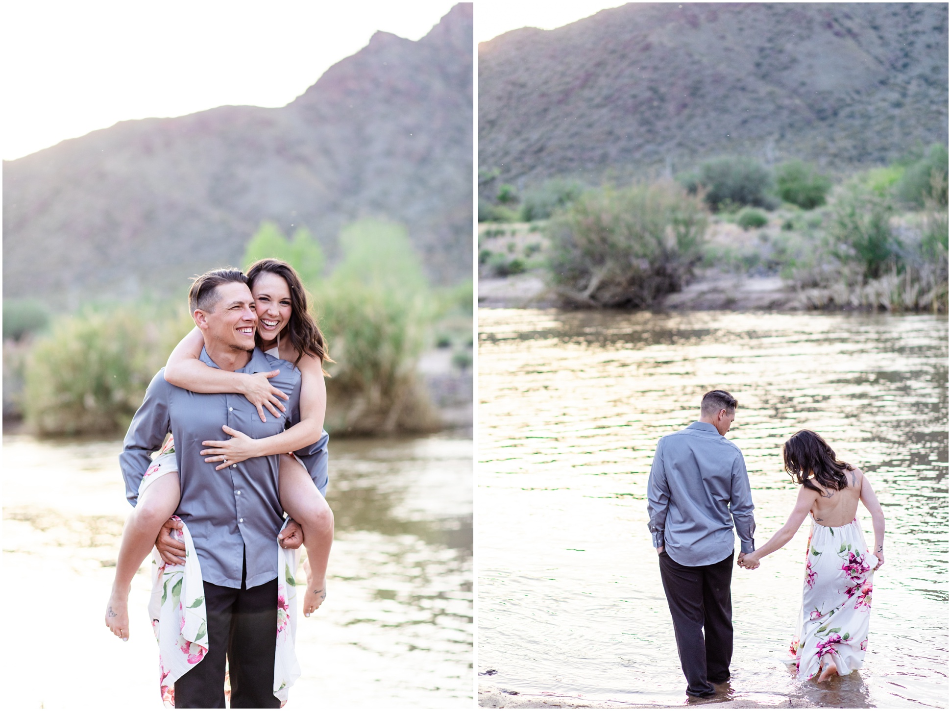 Two Images of Jessica and Michael playing in the water at the Salt River