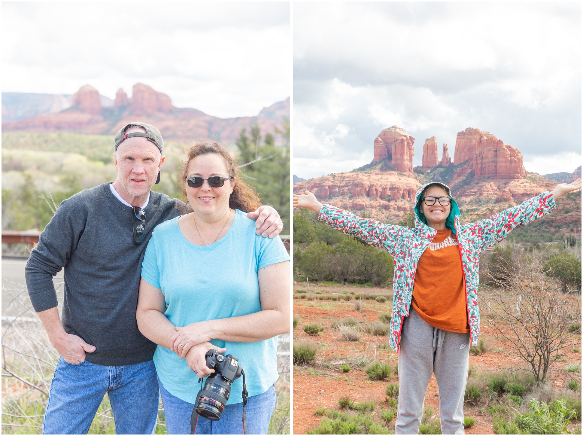 Left Image: My parents in front of the Red Rocks in Sedona, Right IMage: My daughter in front of the red rocks