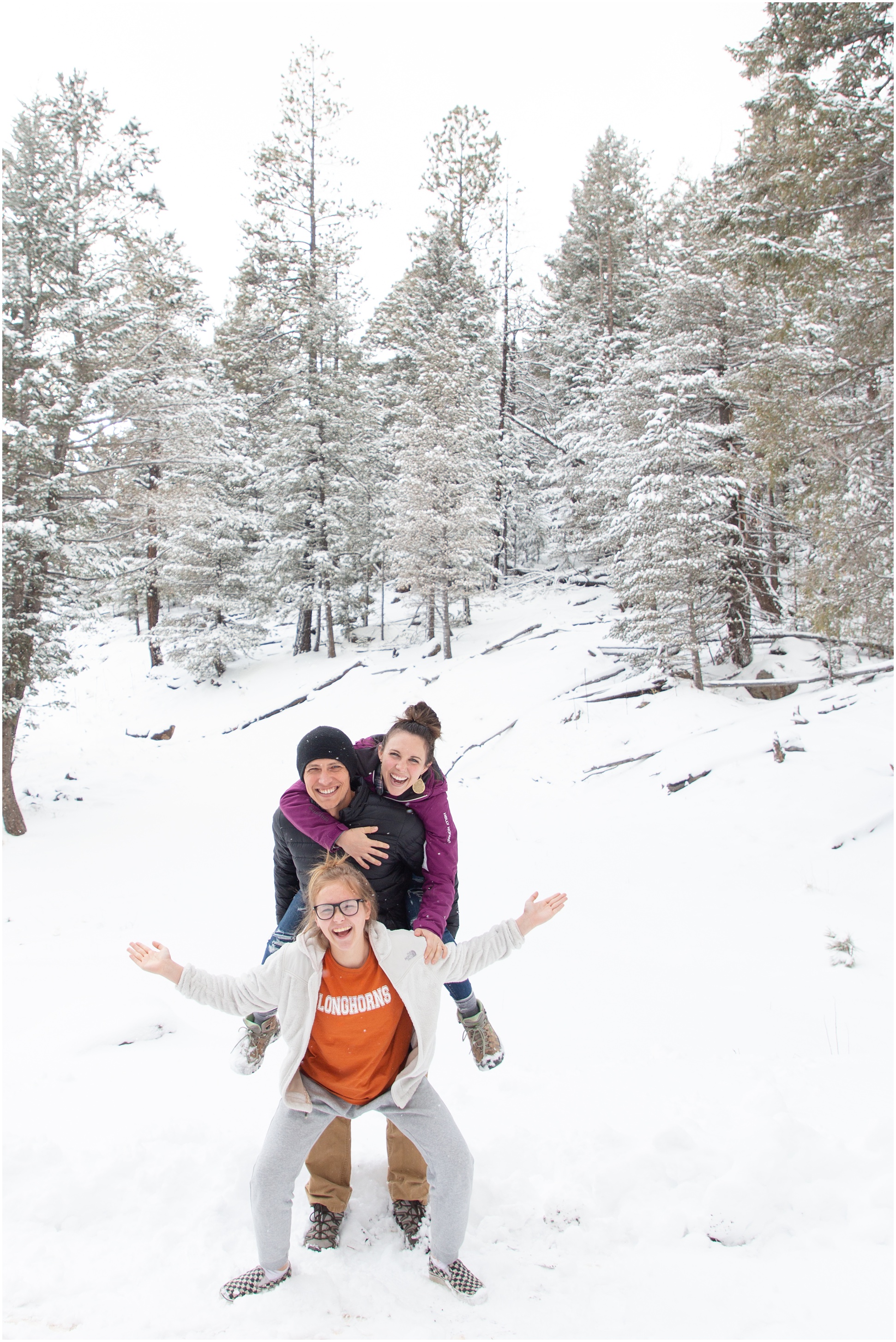 Wood Family Fun Photo in the Snow in Flagstaff