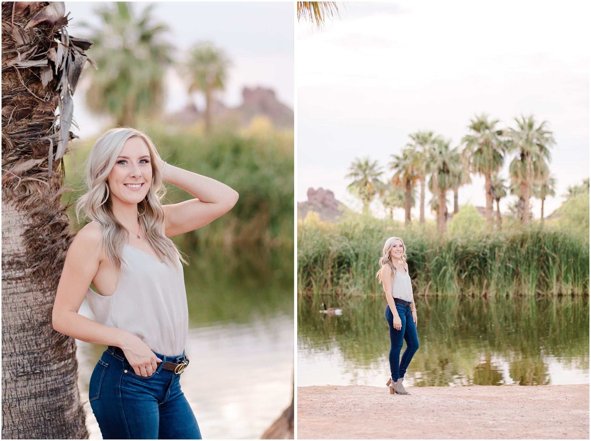 Two images of Kaitlynn's graduation senior session at Papago Park