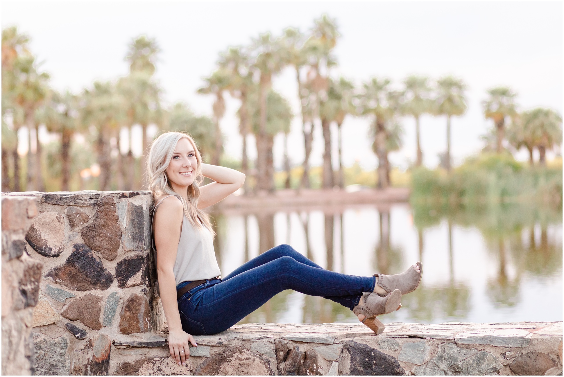 Senior sitting on the stone bridge at Papago Park