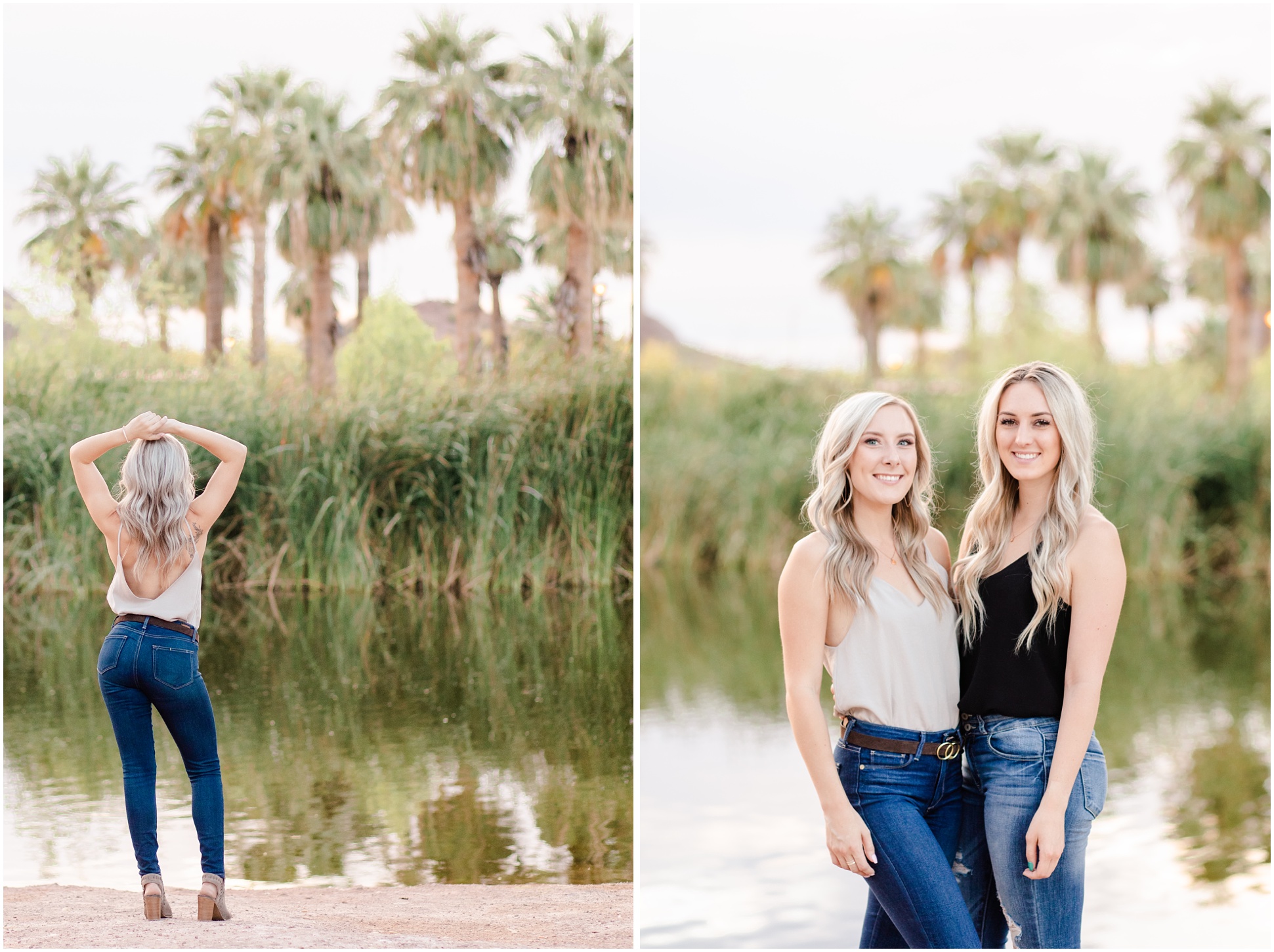 Two best friends hugging during the senior session at Papago Park