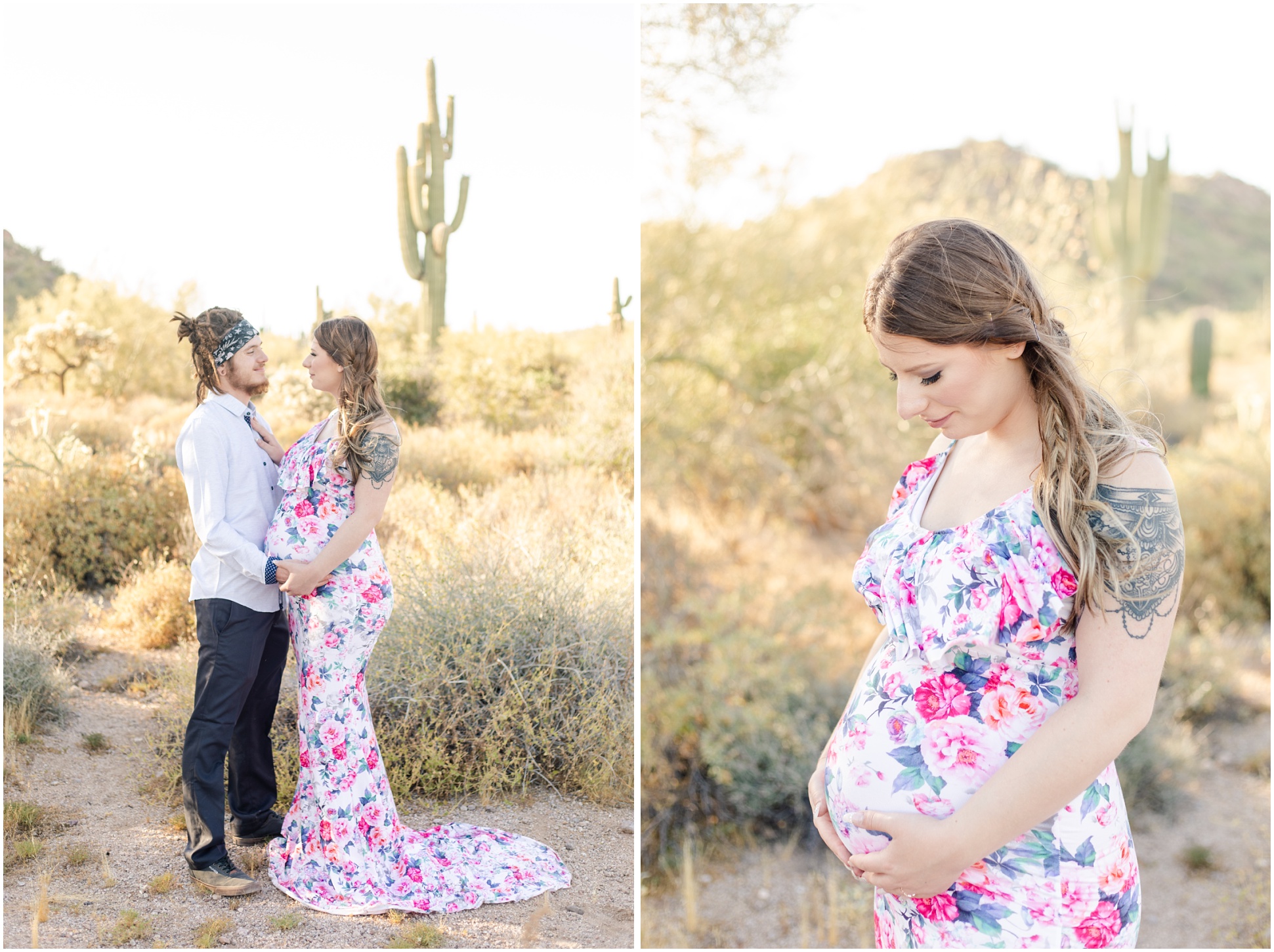 Floral Maternity Gown on Mom-to-be who is 7 months pregnant