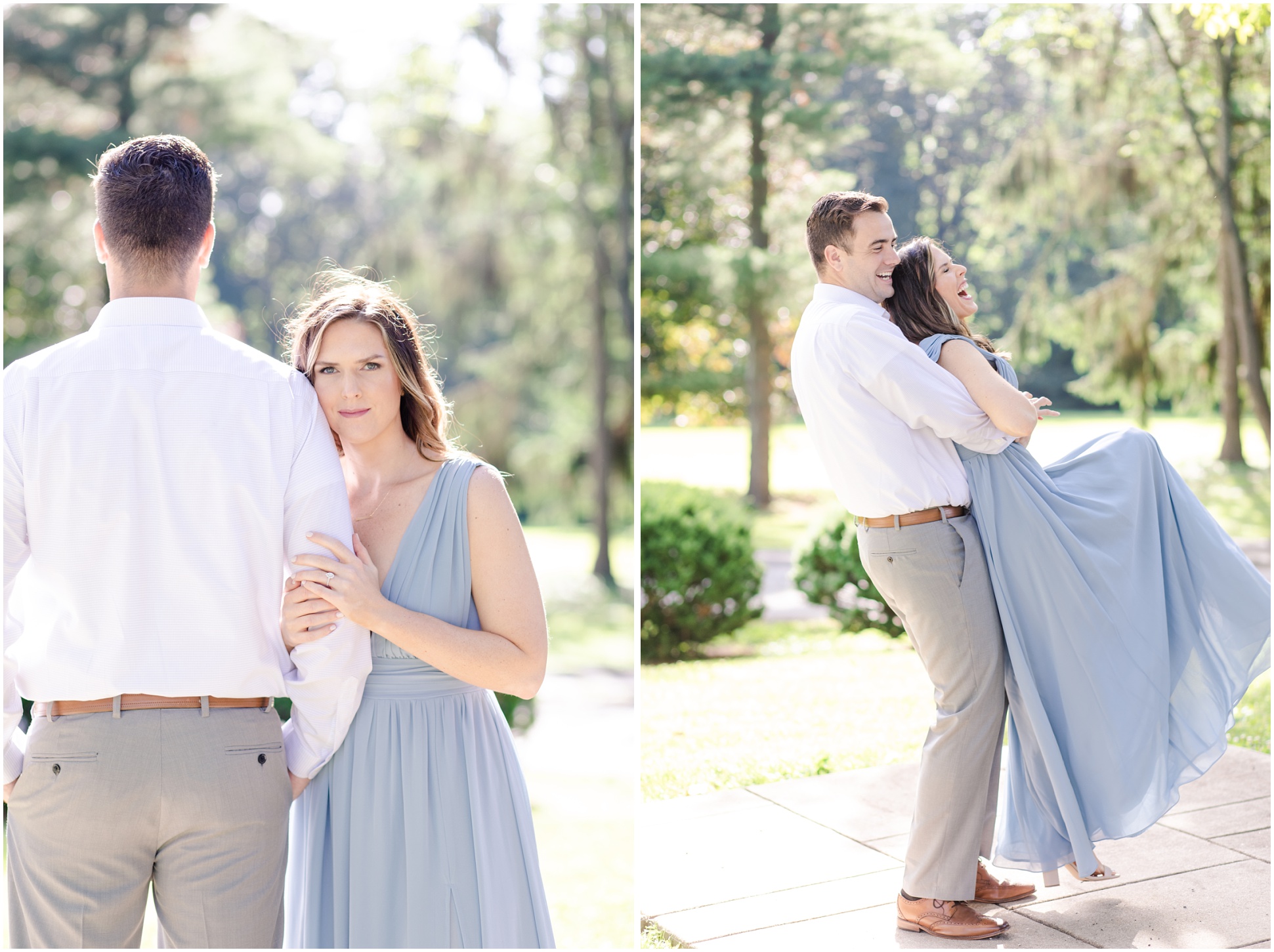 Two images of Angela and Jeff during their Liriodendron Engagement Session