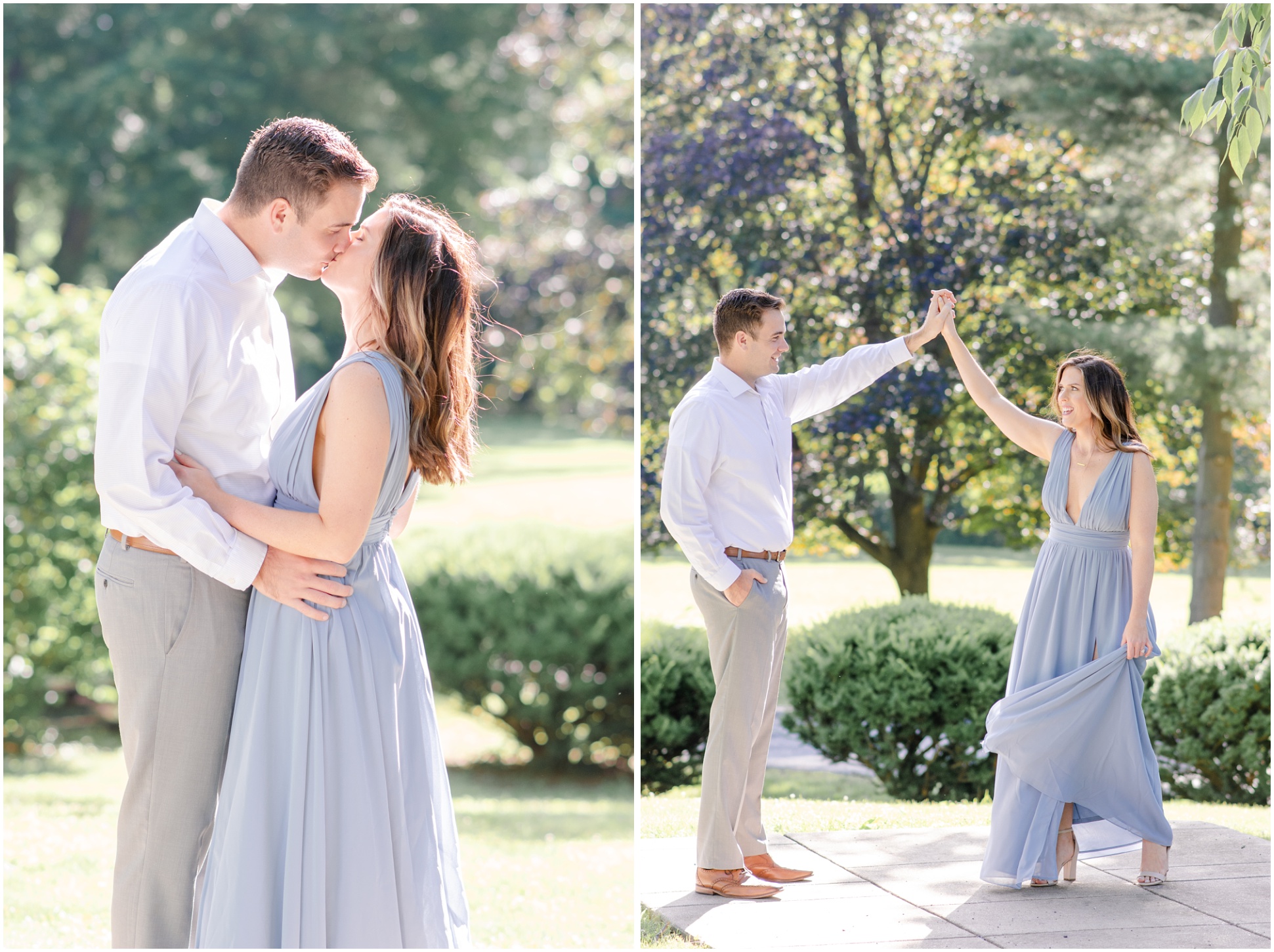 Engagement Poses for couples at the Liriodendron Mansion
