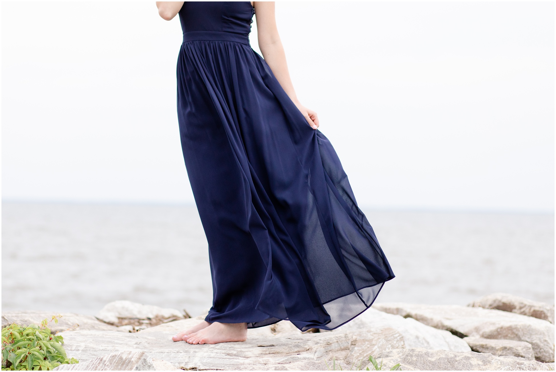 Navy Blue Dress Blowing in the wind