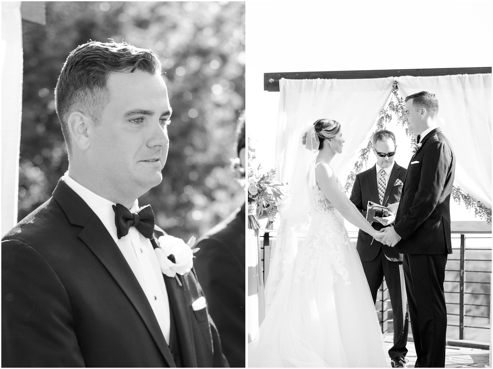 Black and white images from the ceremony at eagles nest country club