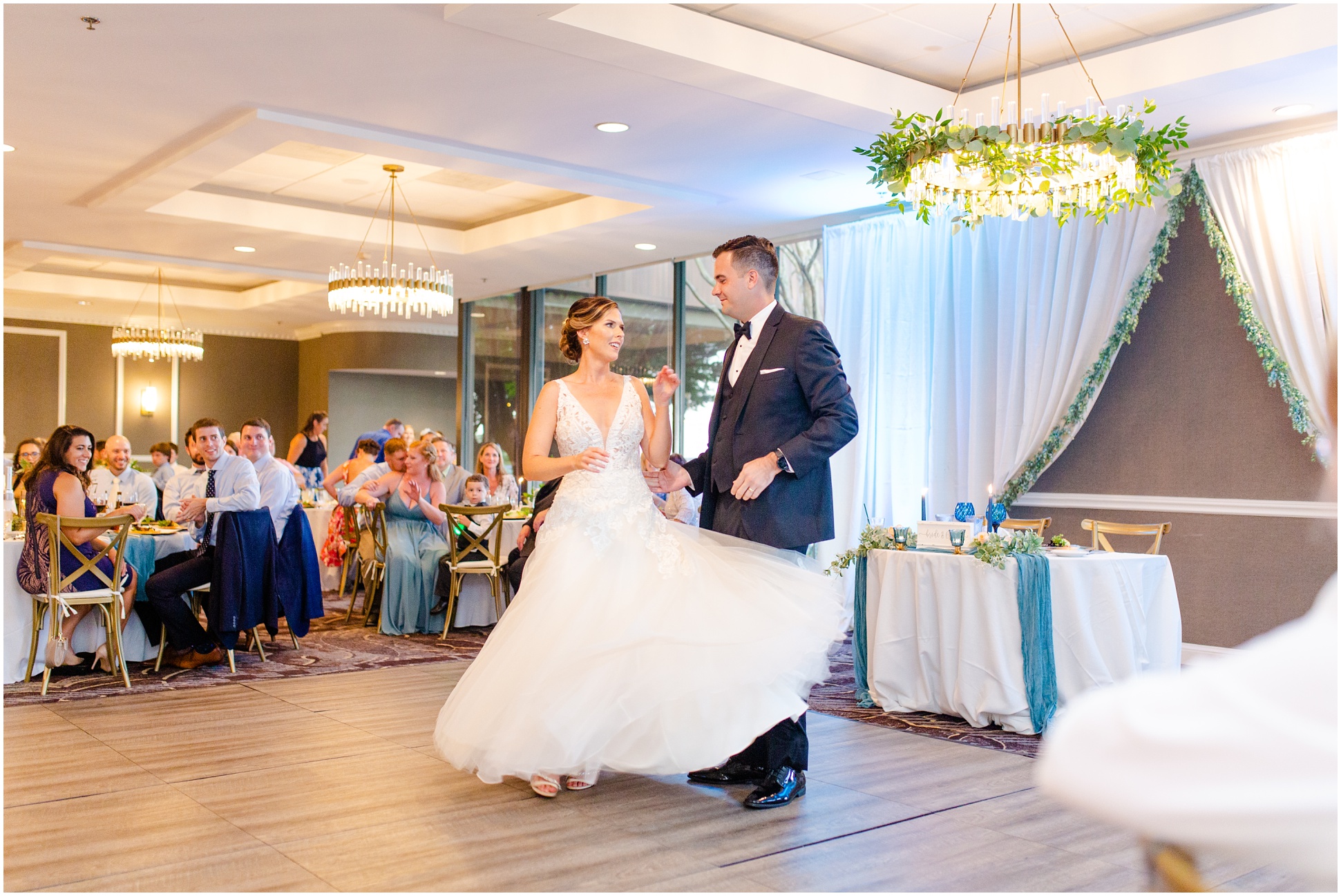 Bride and Groom dancing in the reception hall at Eagles Nest Country Club