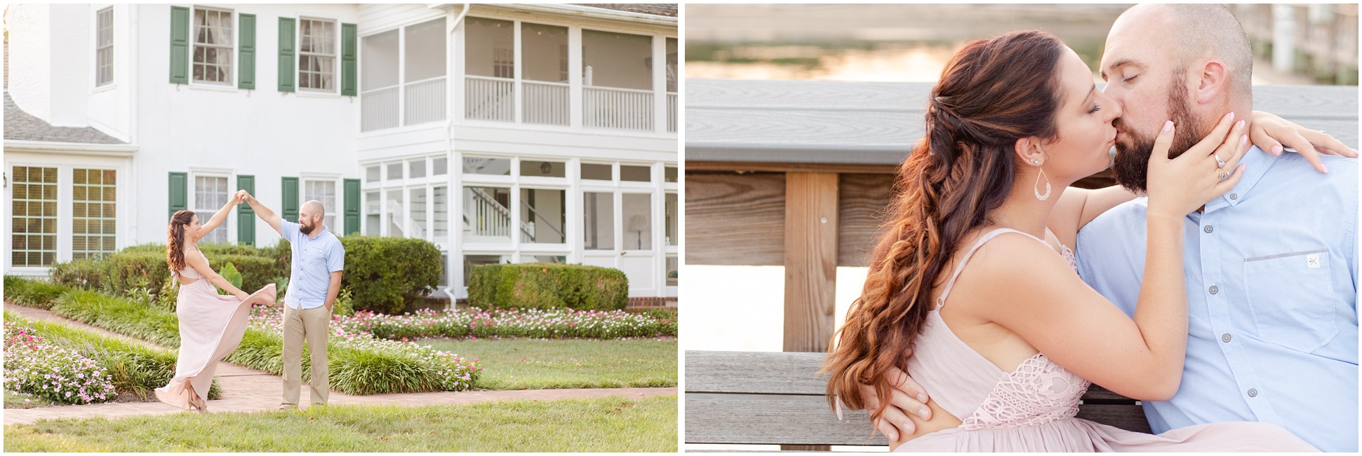 Two images of Brooke and Patrick during their engagement session in Havre de Grace