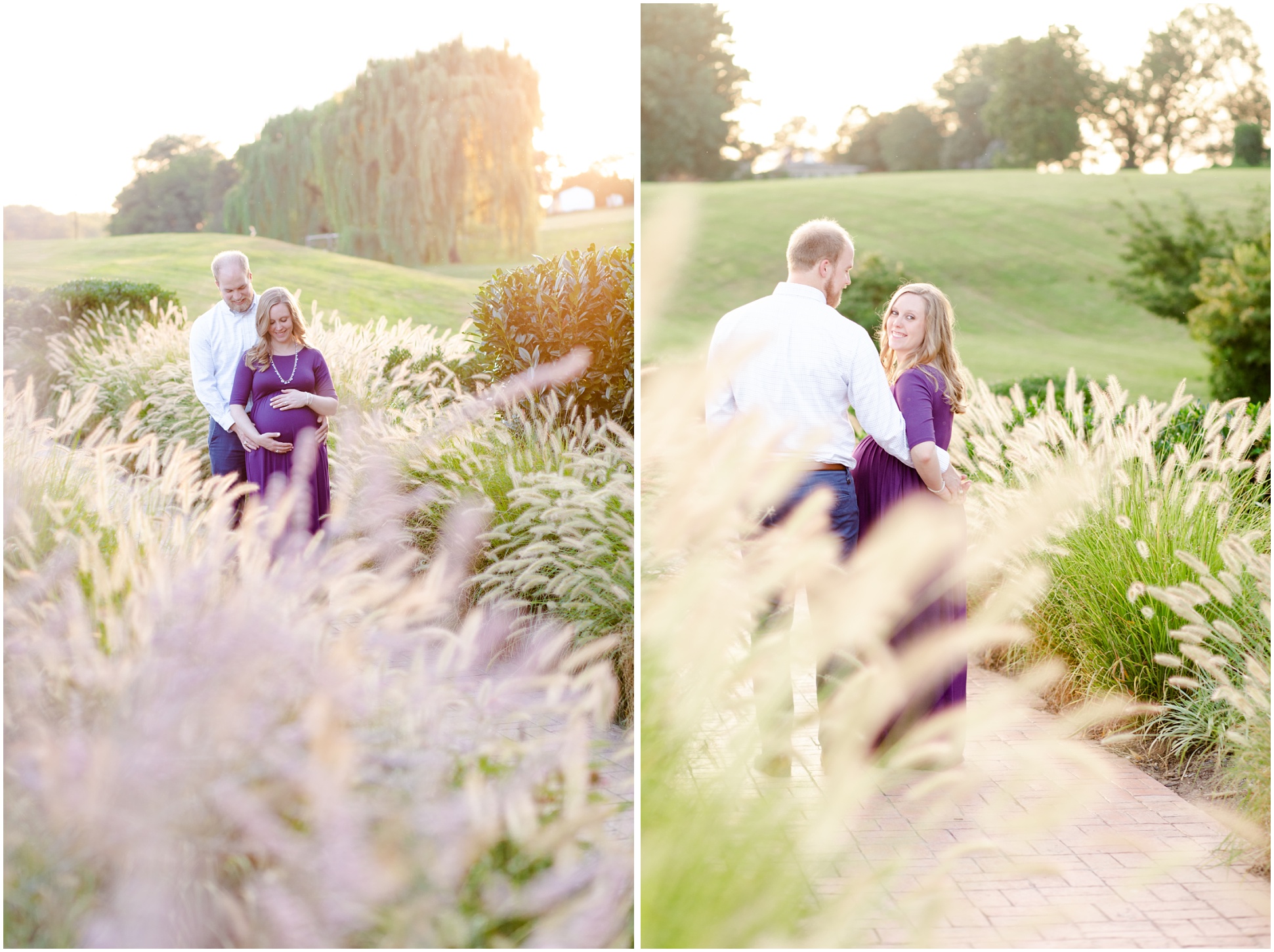 Two images of a maternity session with layering