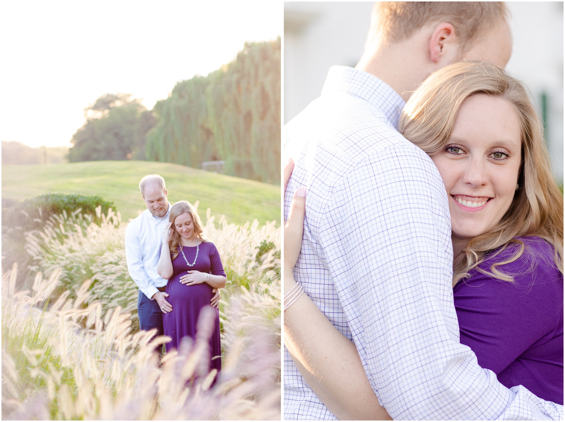 Two images of Kelly and Chris's maternity session at Swan Harbor Farm
