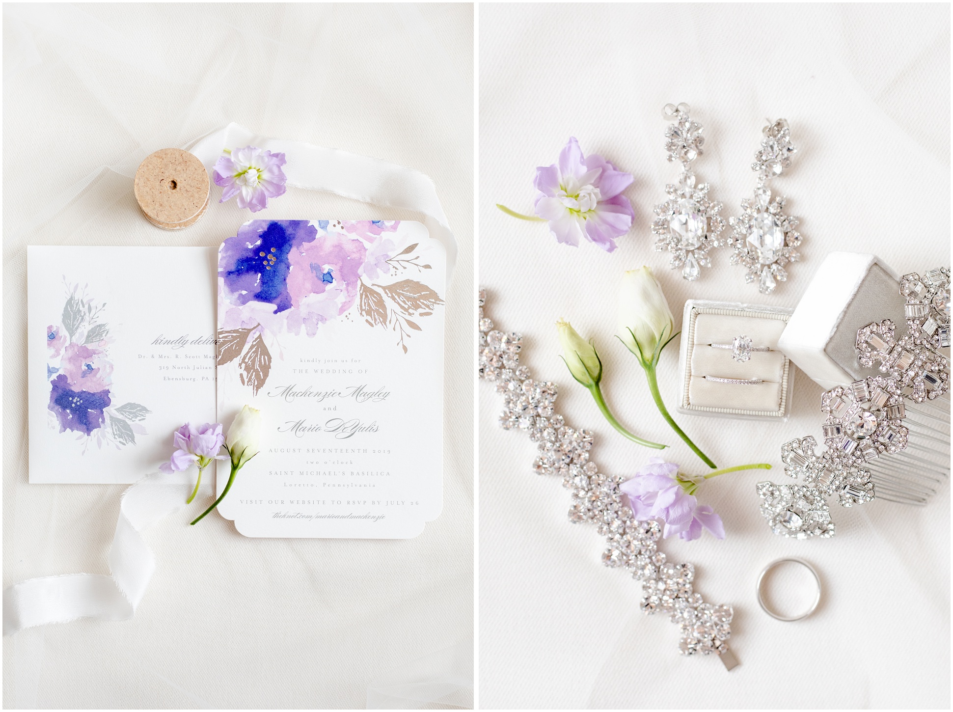 Purple Wedding Details on White Backdrop