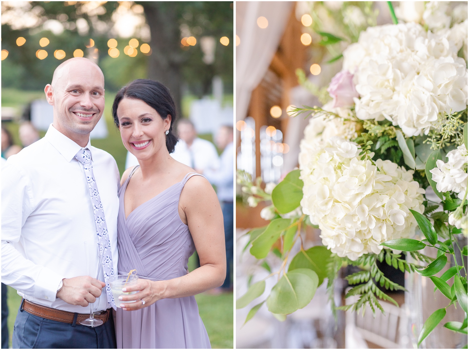 Left: Maid of Honor and Groomsmen, Right: Floral centerpiece 