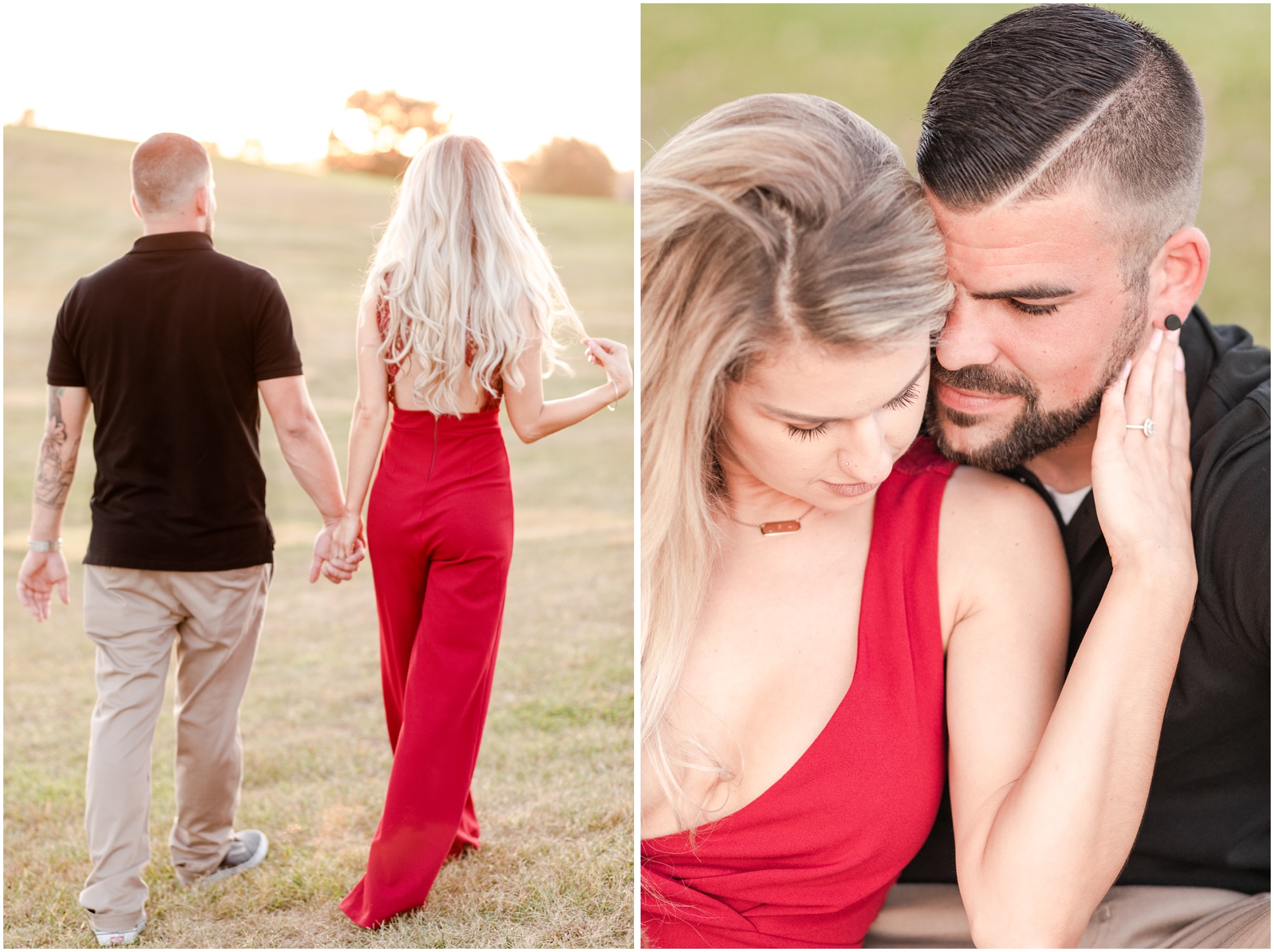 Red Jumpsuit engagement session outfit