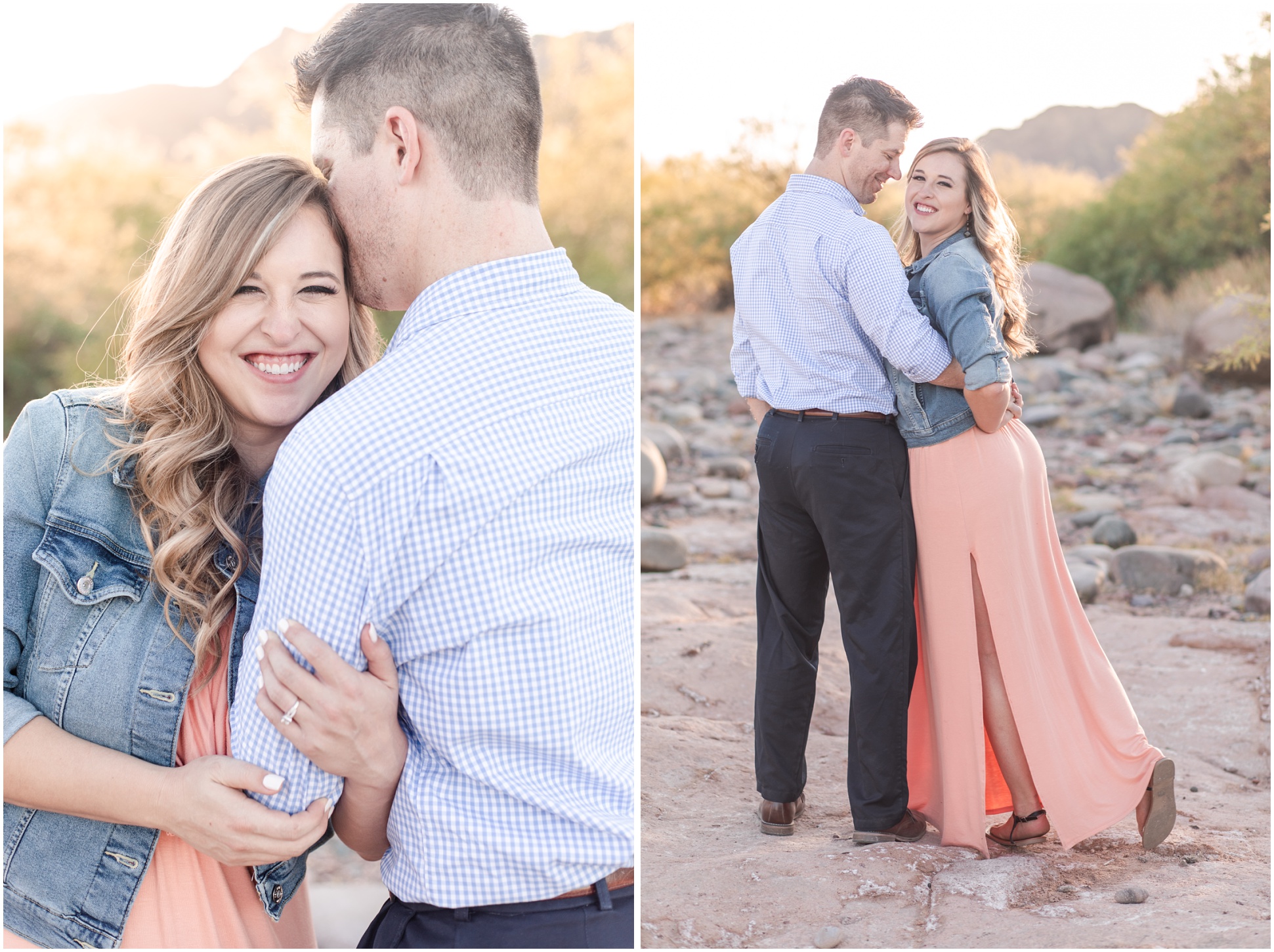 Two photos: Left Photo- Taylor and Matt chest to chest smiling (Taylor front profile) Right Photo- Matt and Taylor chest to chest Taylor looking at camera and laughing (side profile)