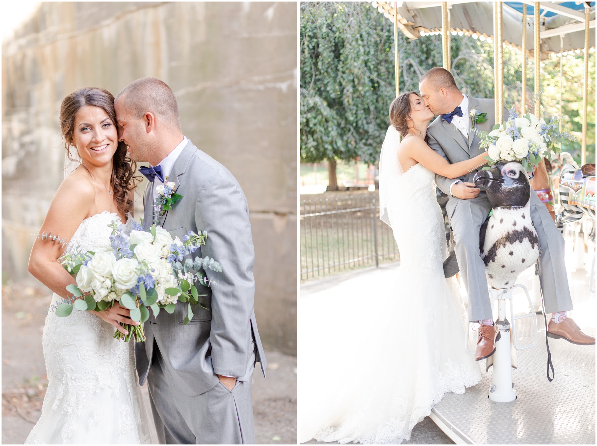 Two photos of Valarie and Ryan Heaps on their wedding day
