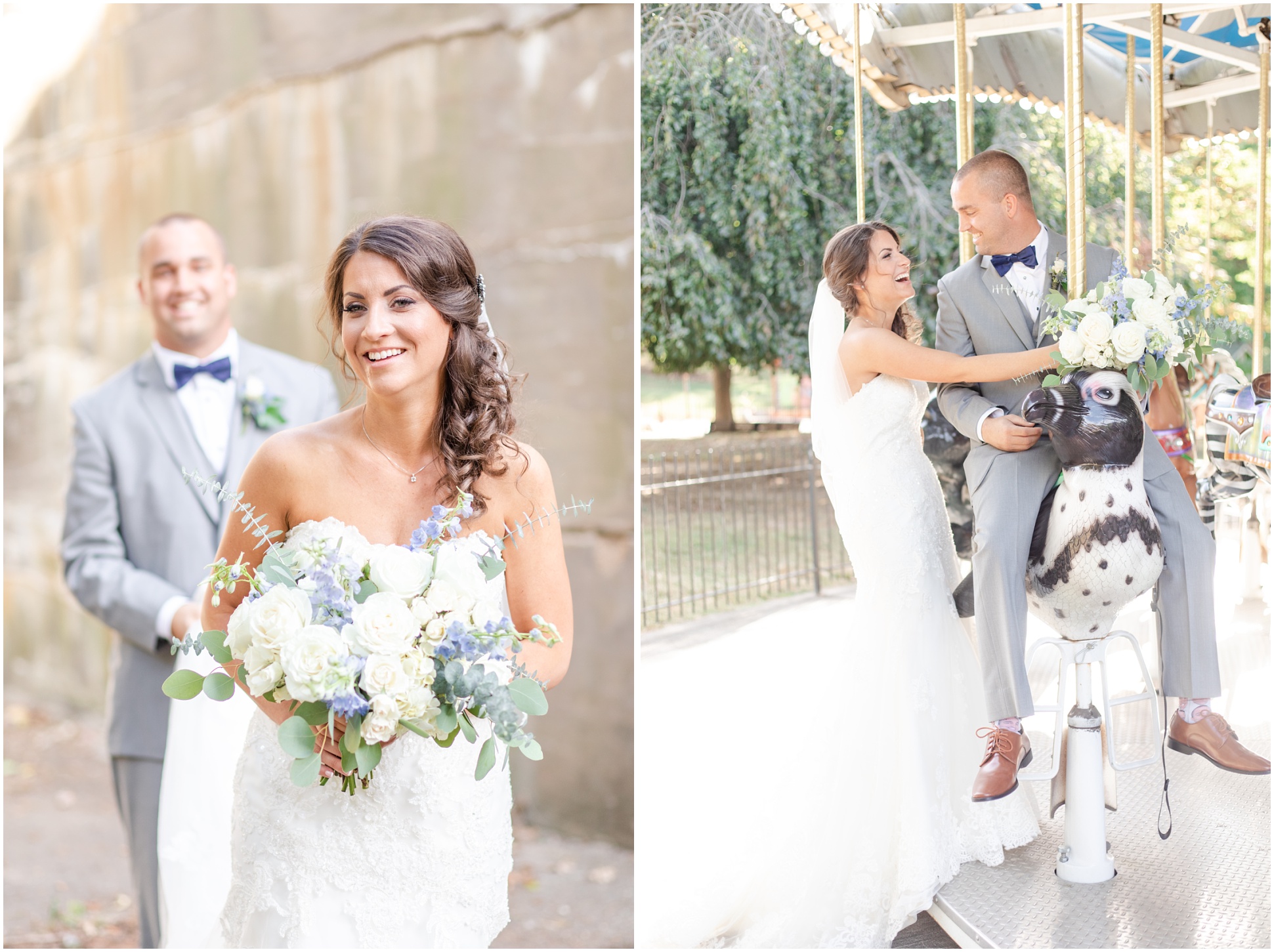 The Heaps Couple giggling together on their wedding day at the Zoo