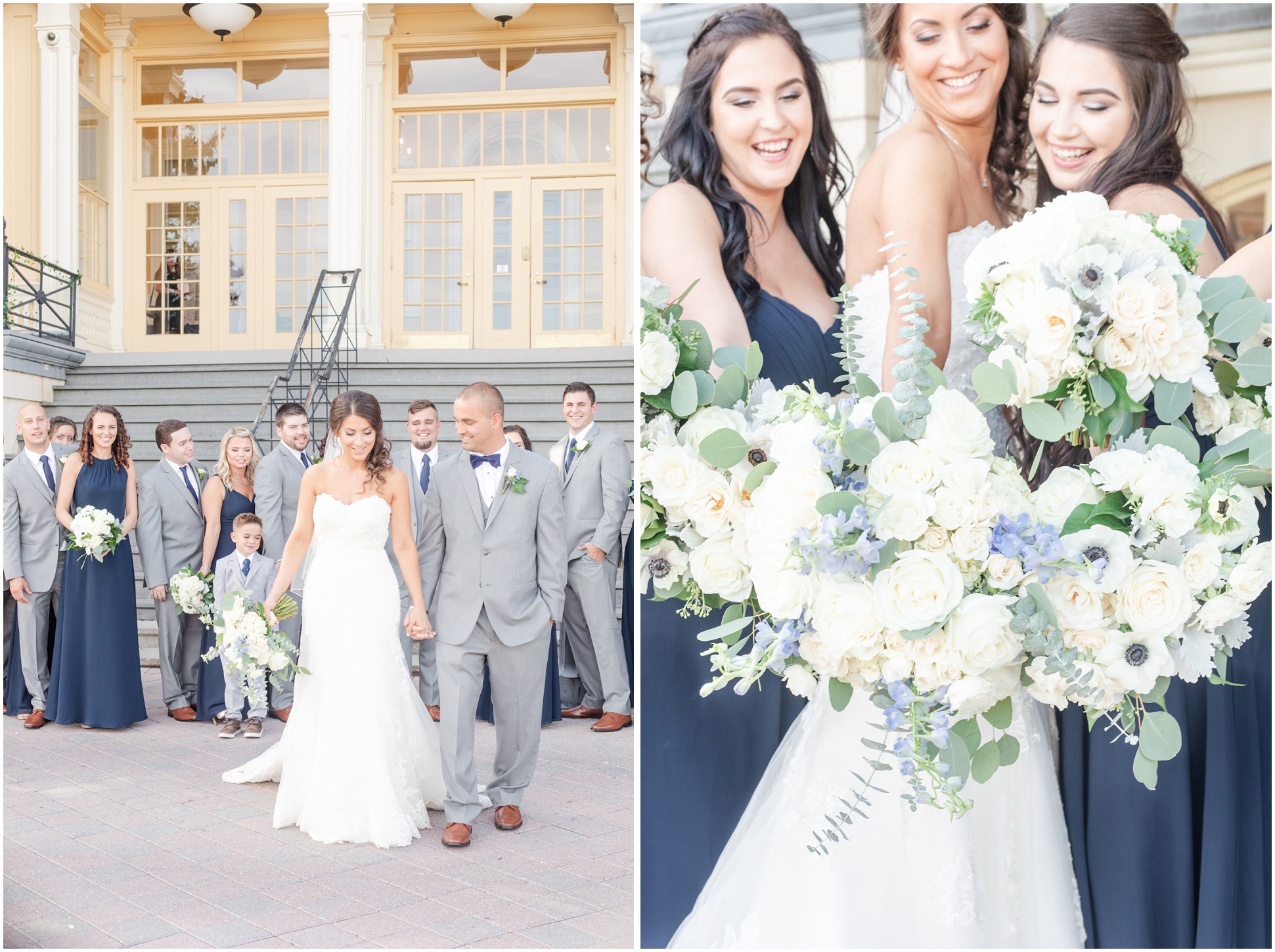 Two images of the Heaps couple with their bridal party at the Maryland Zoo