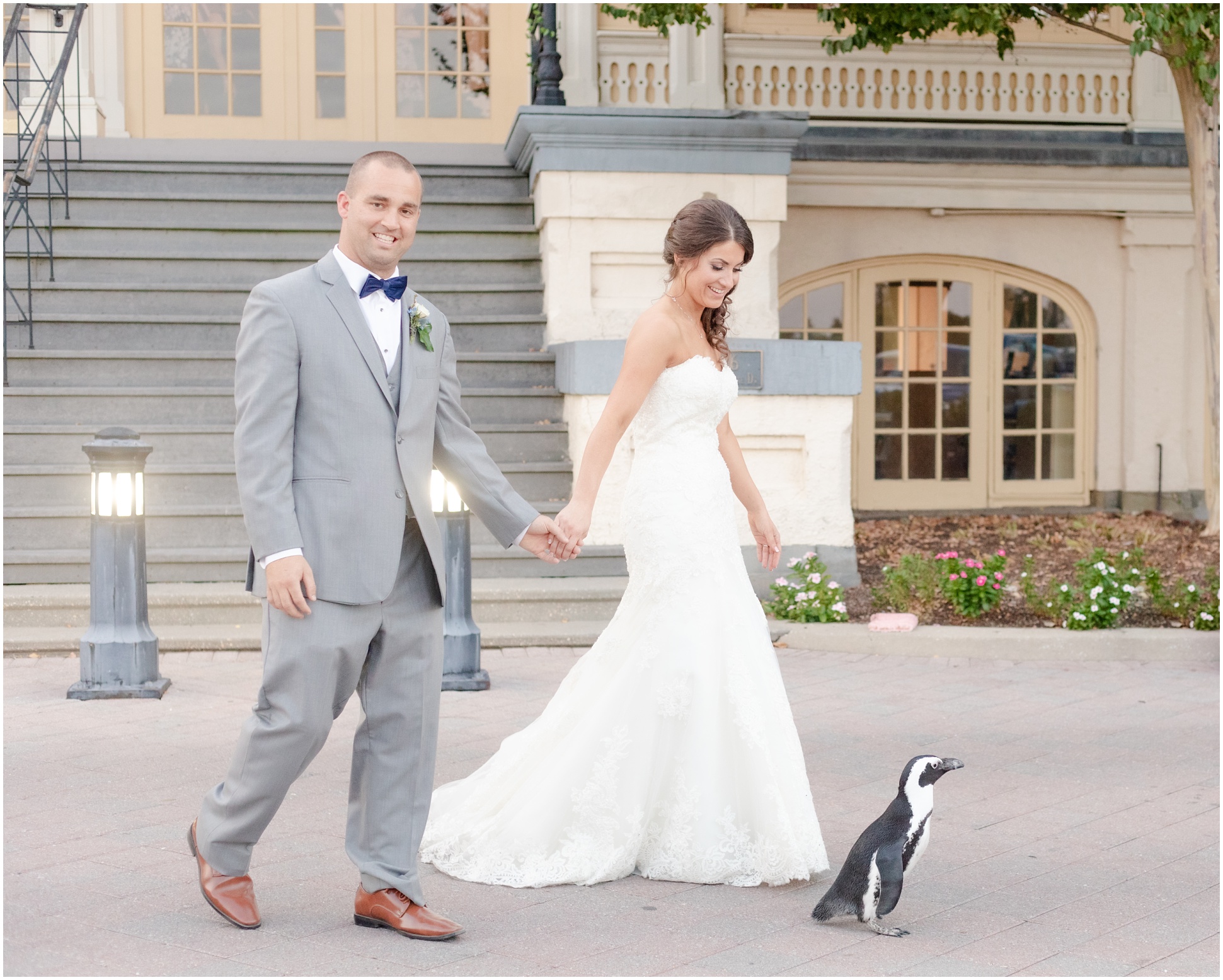 Valarie, Ryan, and Dawn the penguin going for a walk