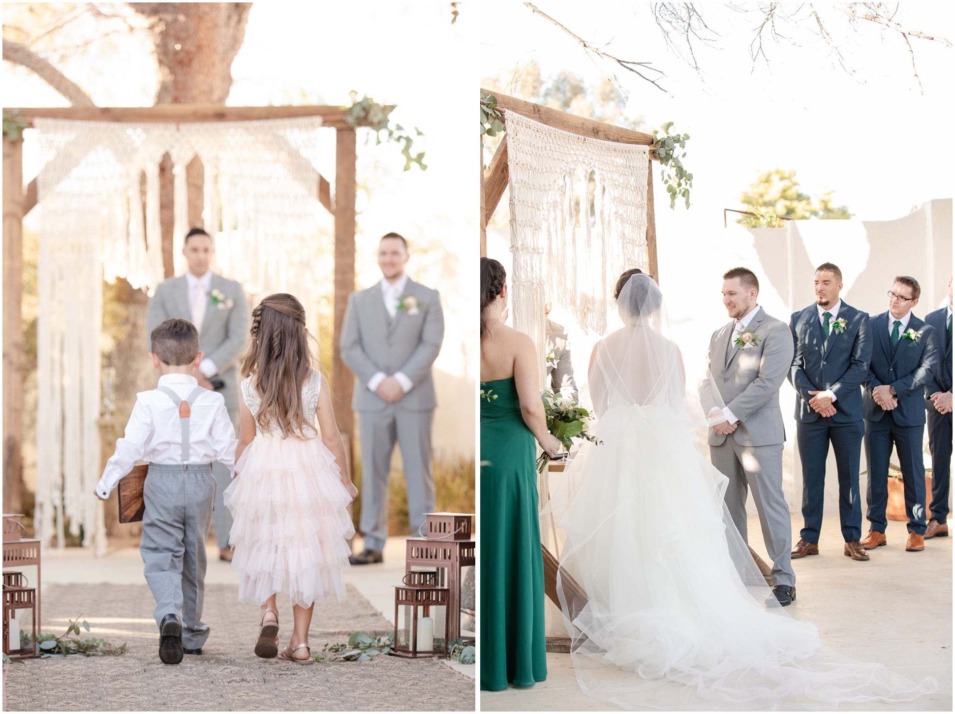 flower girl and ring bear walking down aisle, Bride and Groom arber 