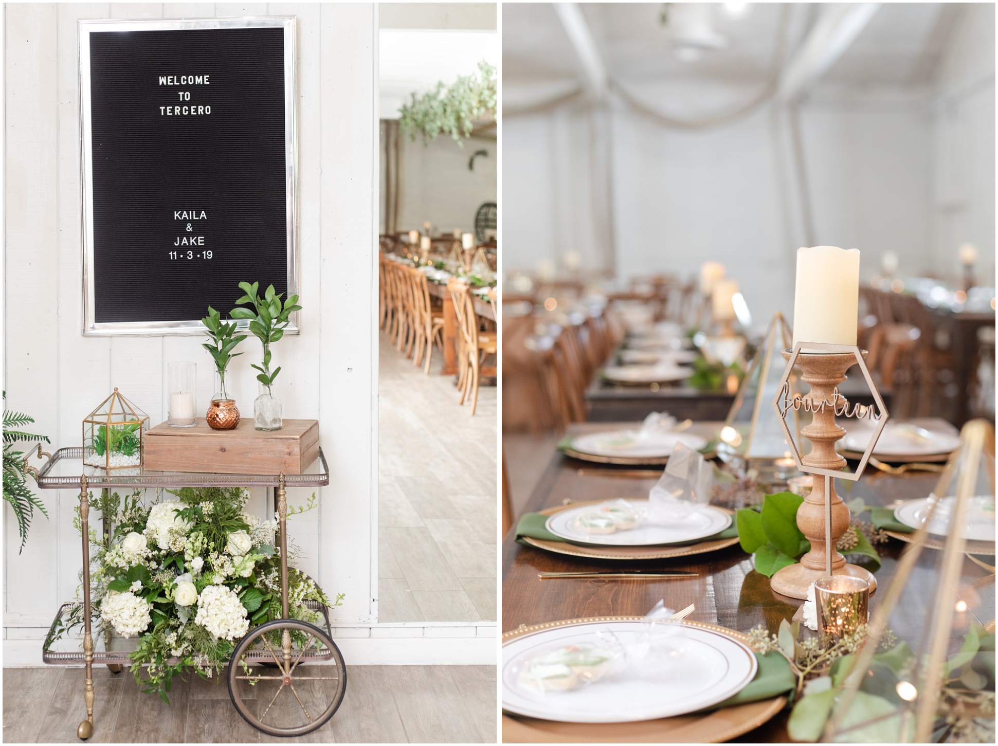 wedding reception entrance table, table details
