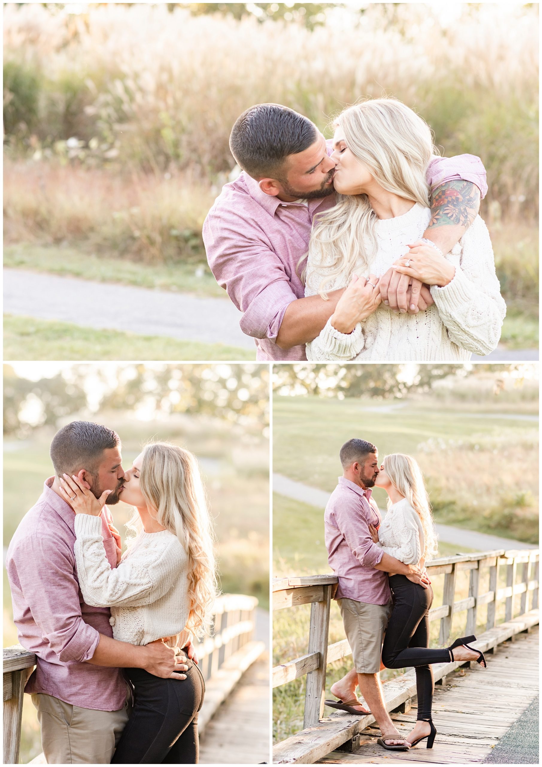 Golf Course Engagement Collage of Couple